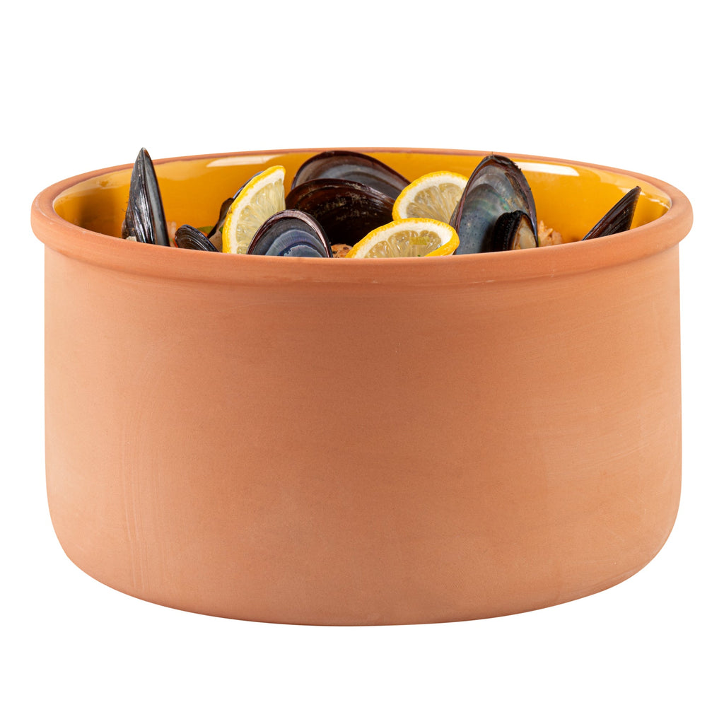 Terra Tek 68 oz Terracotta Cazuela Bowl - Yellow Glazed Interior, Oven-Safe, Microwave-Safe - 7 1/2'' x 7 1/2'' x 4'' - 2 count box