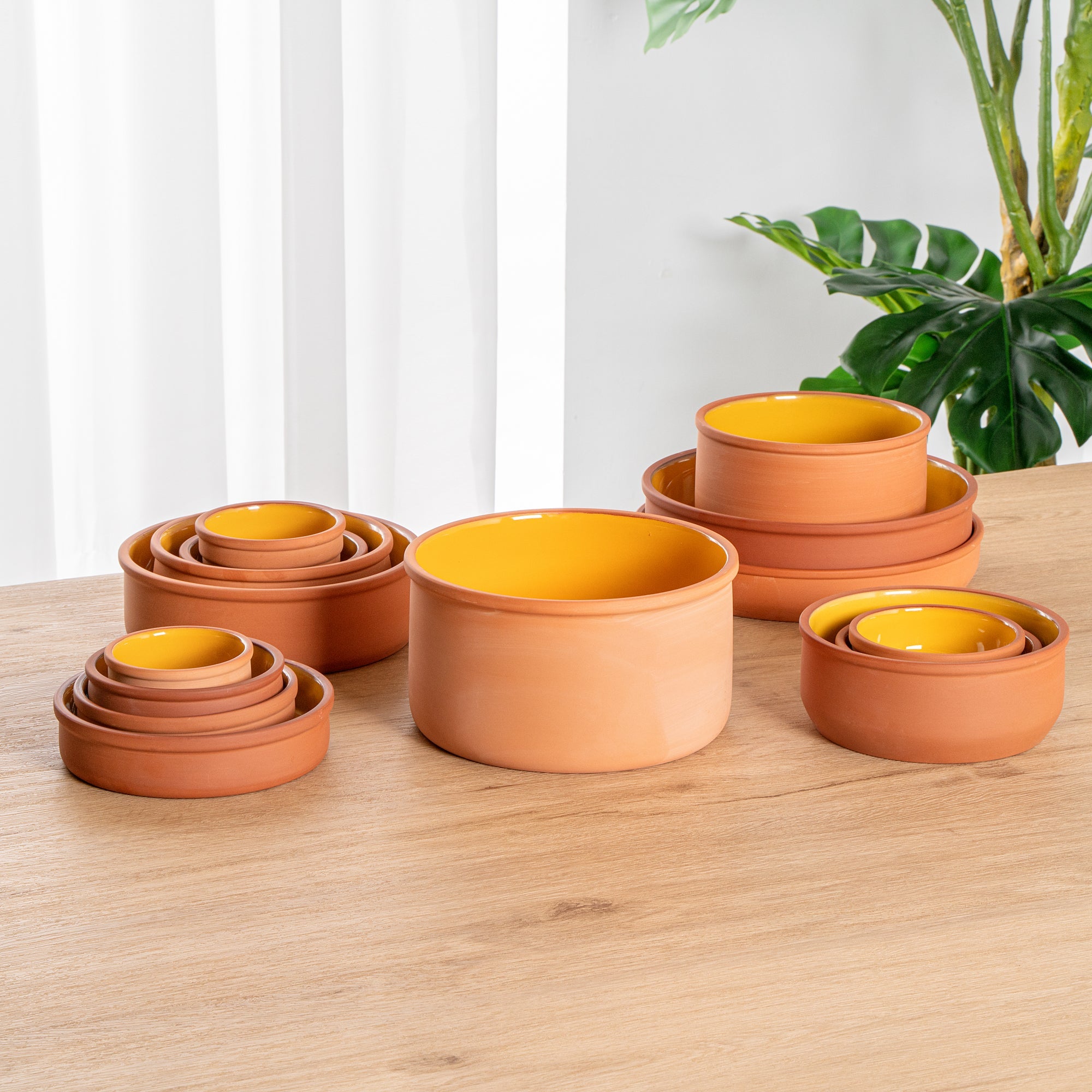 Terra Tek 68 oz Terracotta Cazuela Bowl - Yellow Glazed Interior, Oven-Safe, Microwave-Safe - 7 1/2'' x 7 1/2'' x 4'' - 2 count box