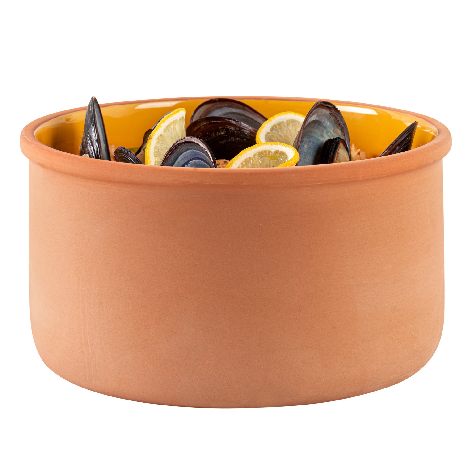 Terra Tek 68 oz Terracotta Cazuela Bowl - Yellow Glazed Interior, Oven-Safe, Microwave-Safe - 7 1/2'' x 7 1/2'' x 4'' - 10 count box