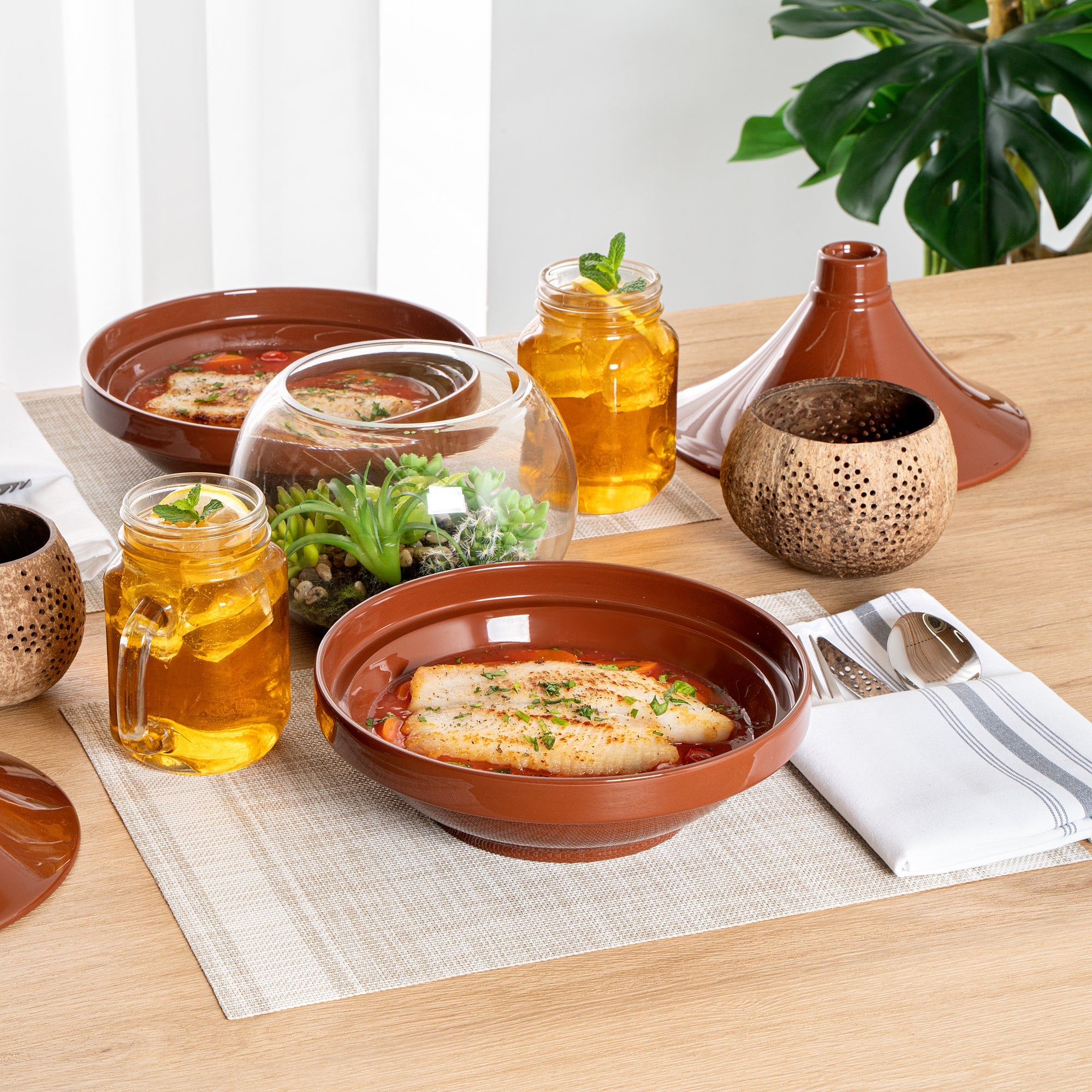 Terra Tek 26 oz Terracotta Tagine Pot - Glazed Interior, Oven-Safe, Microwave-Safe - 9'' x 9'' x 6 1/2'' - 1 count box