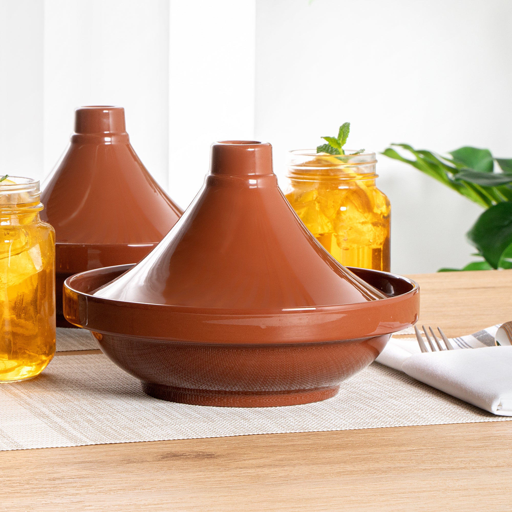 Terra Tek 26 oz Terracotta Tagine Pot - Glazed Interior, Oven-Safe, Microwave-Safe - 9'' x 9'' x 6 1/2'' - 8 count box
