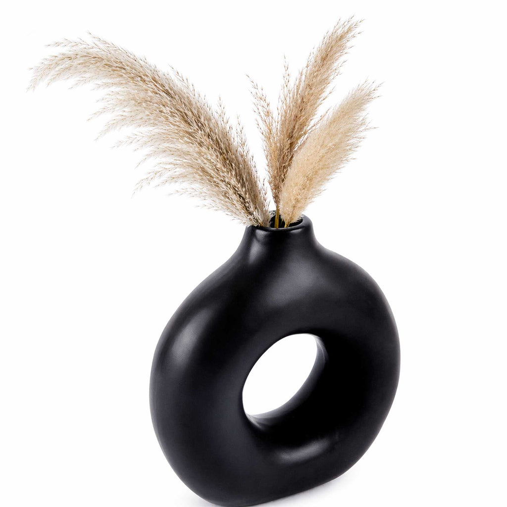 Table Art Black Ceramic Donut Vase - 5 3/4'' x 2 1/4'' x 6'' - 1 count box