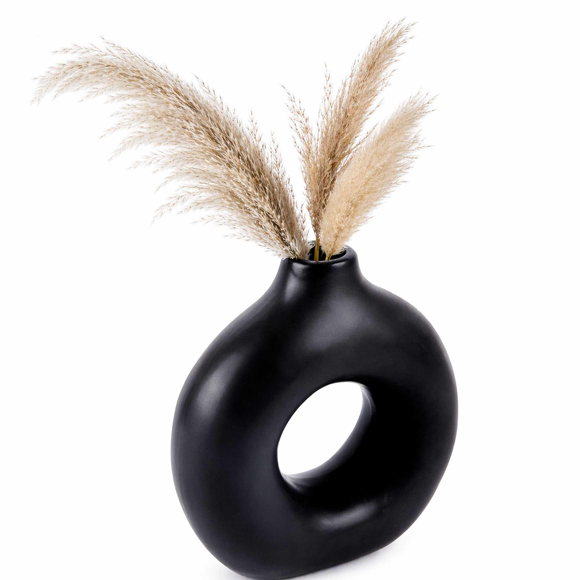 Table Art Black Ceramic Donut Vase - 5 3/4'' x 2 1/4'' x 6'' - 1 count box