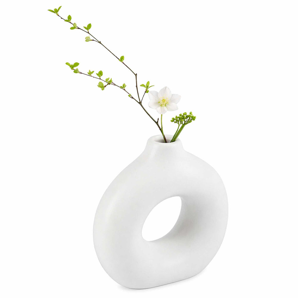 Table Art White Ceramic Donut Vase - 5 3/4'' x 2 1/4'' x 6'' - 1 count box
