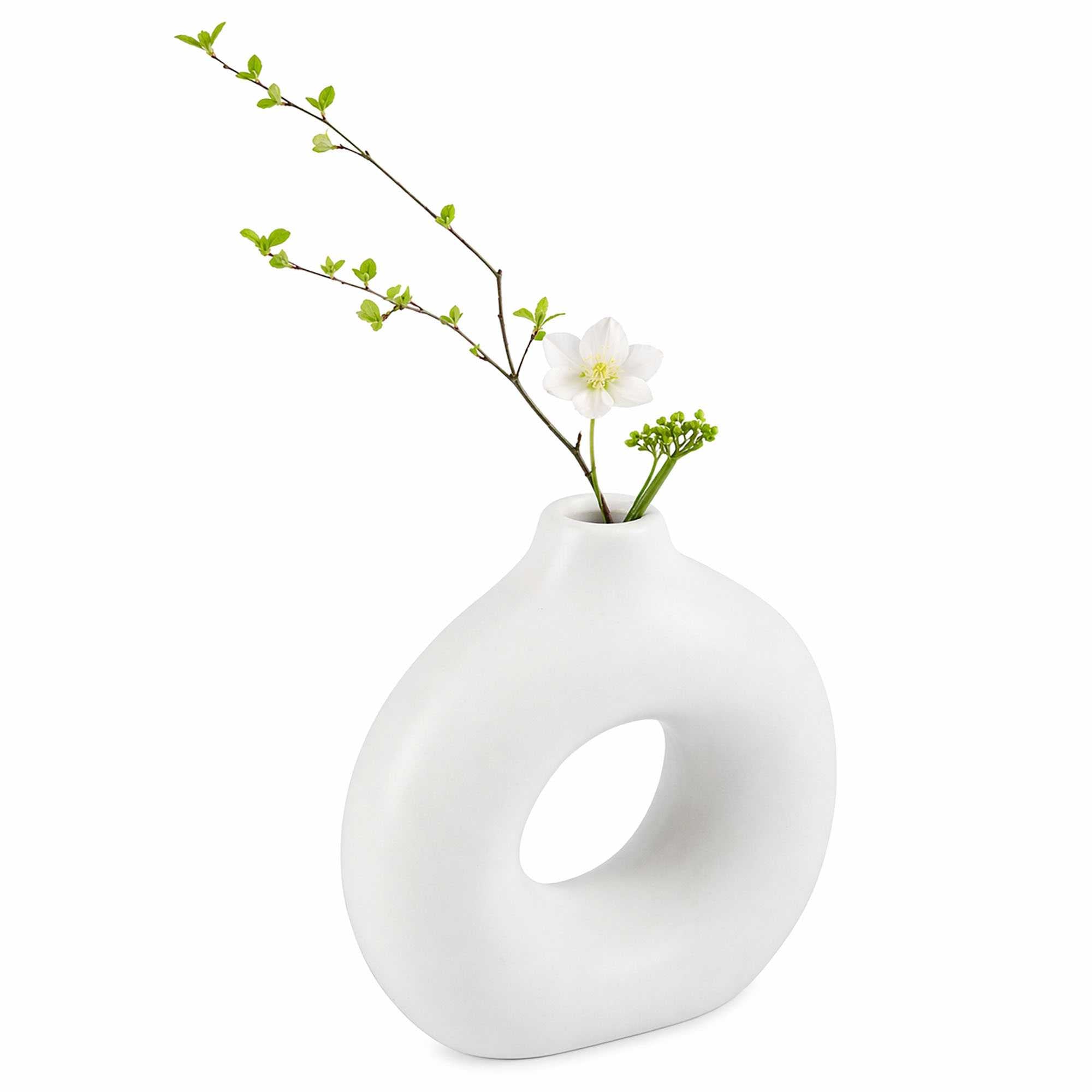 Table Art White Ceramic Donut Vase - 5 3/4'' x 2 1/4'' x 6'' - 1 count box