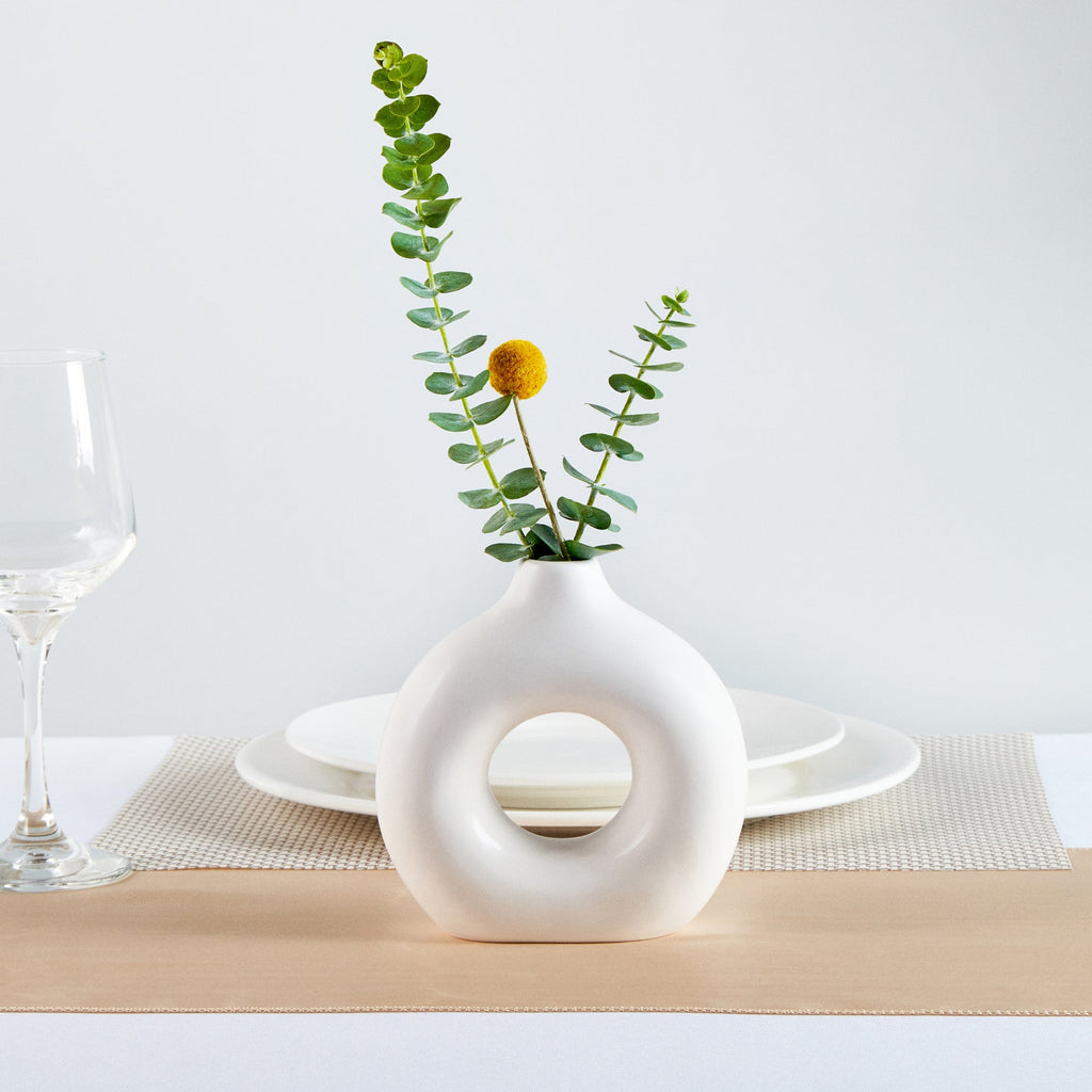 Table Art White Ceramic Donut Vase - 5 3/4'' x 2 1/4'' x 6'' - 1 count box