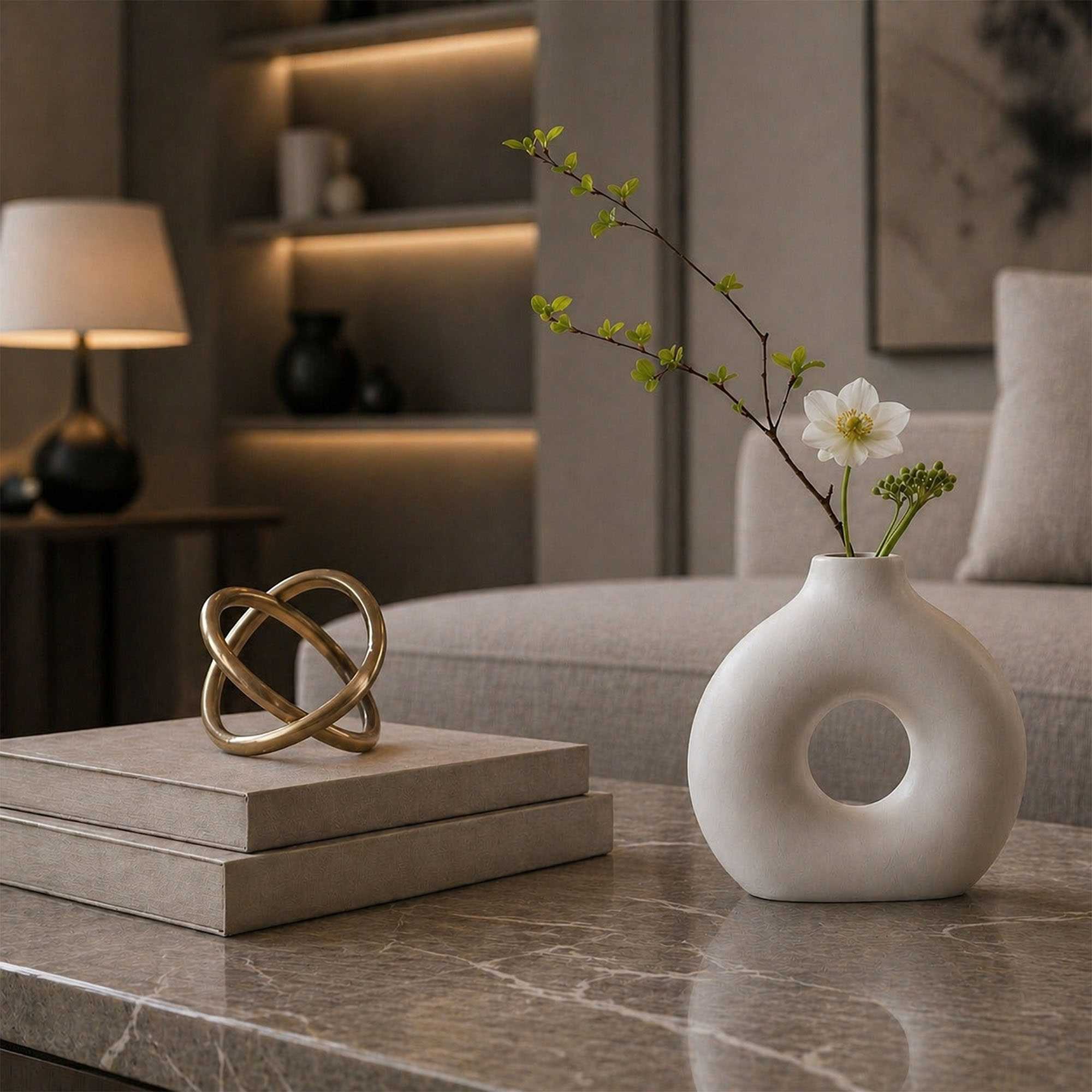 Table Art White Ceramic Donut Vase - 5 3/4'' x 2 1/4'' x 6'' - 1 count box