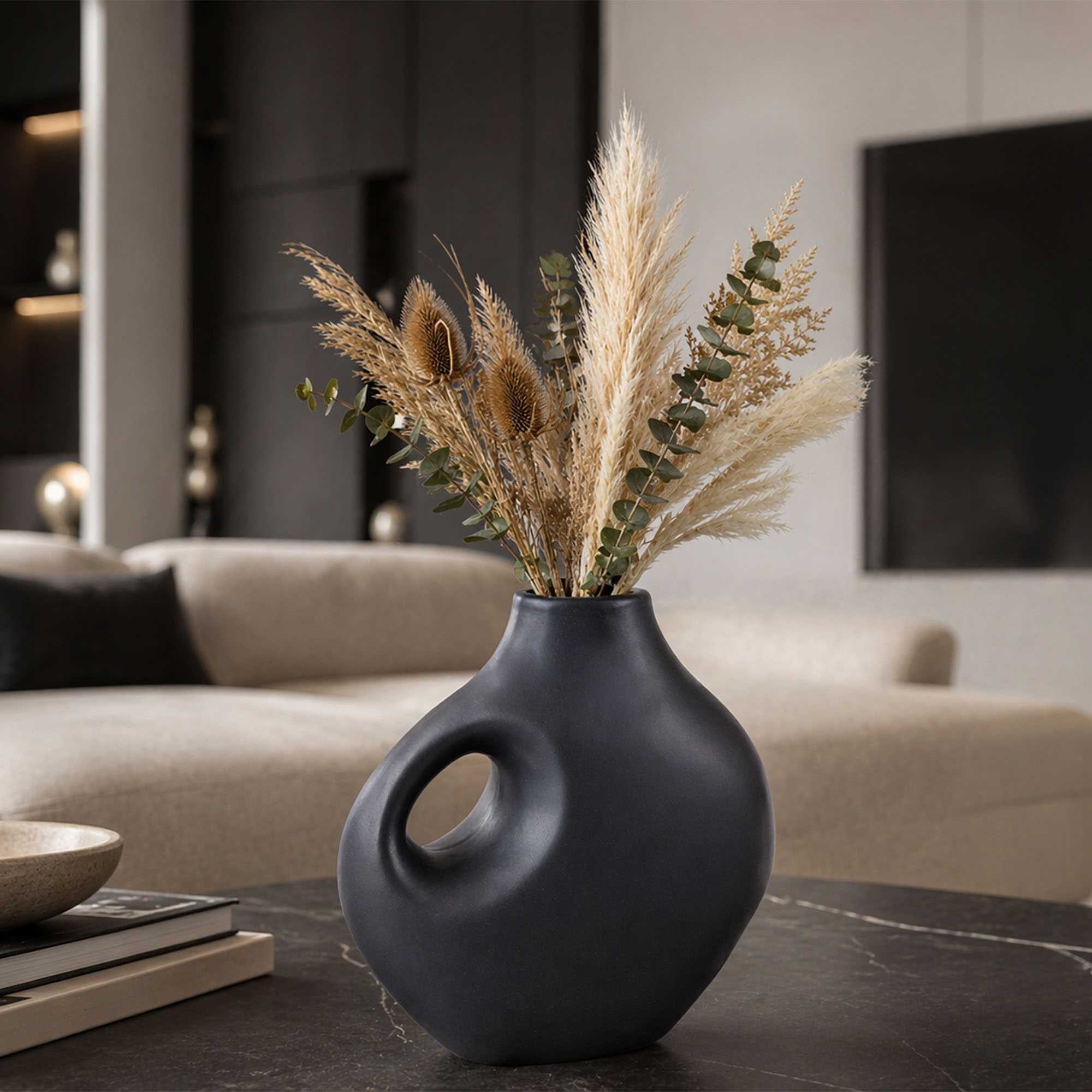 Table Art Black Ceramic Jug Vase - 7'' x 3 1/4'' x 7'' - 1 count box