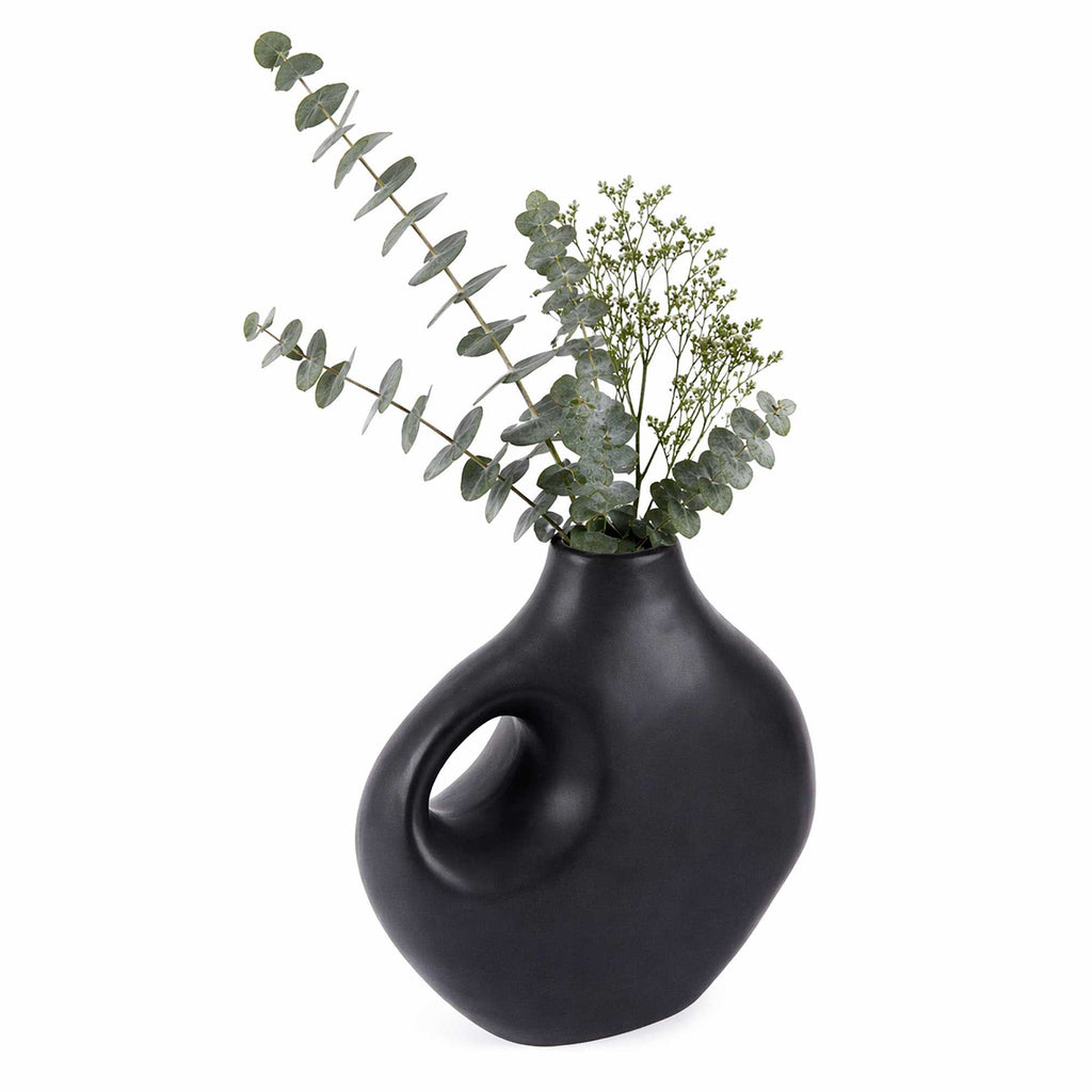 Table Art Black Ceramic Jug Vase - 7'' x 3 1/4'' x 7'' - 1 count box