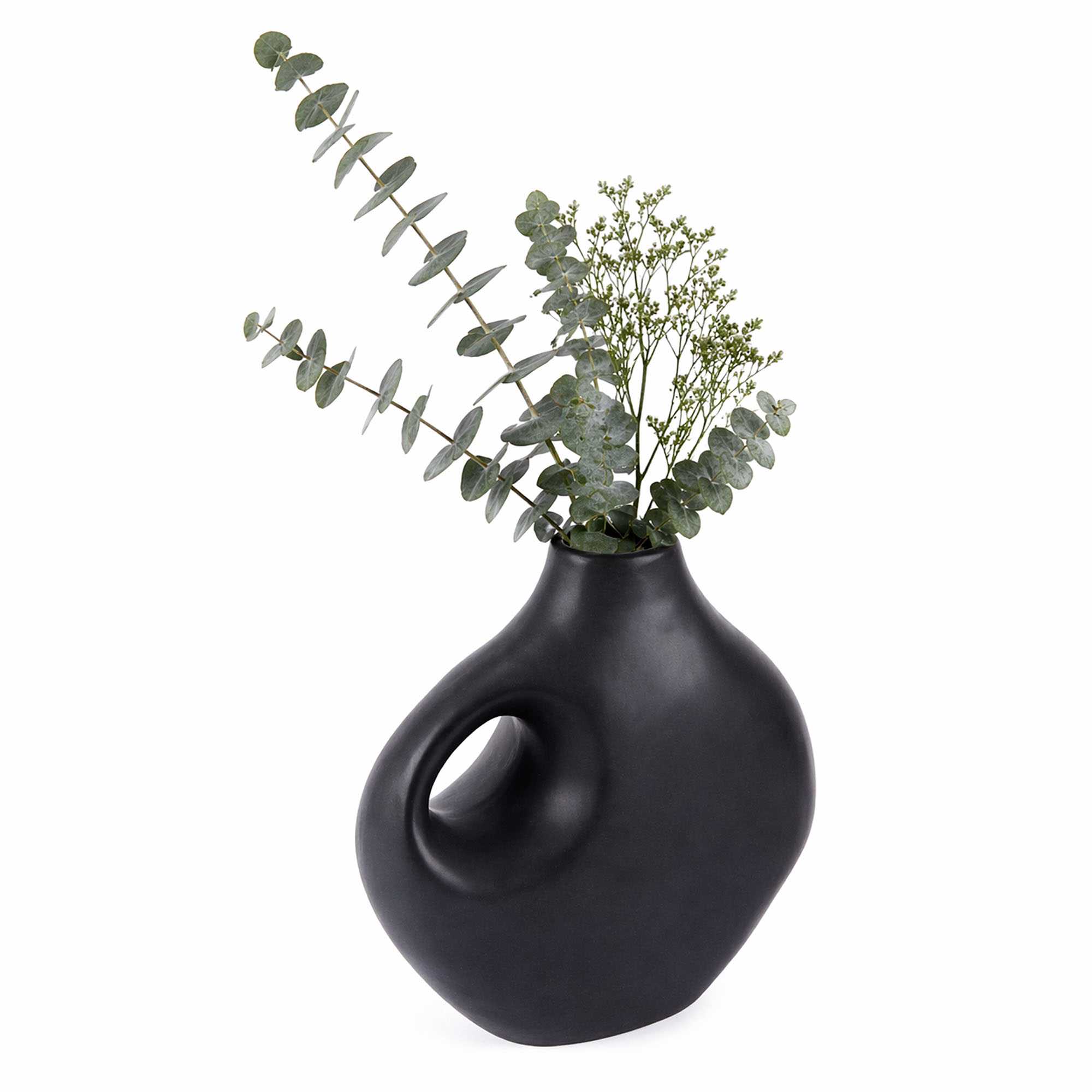 Table Art Black Ceramic Jug Vase - 7'' x 3 1/4'' x 7'' - 1 count box