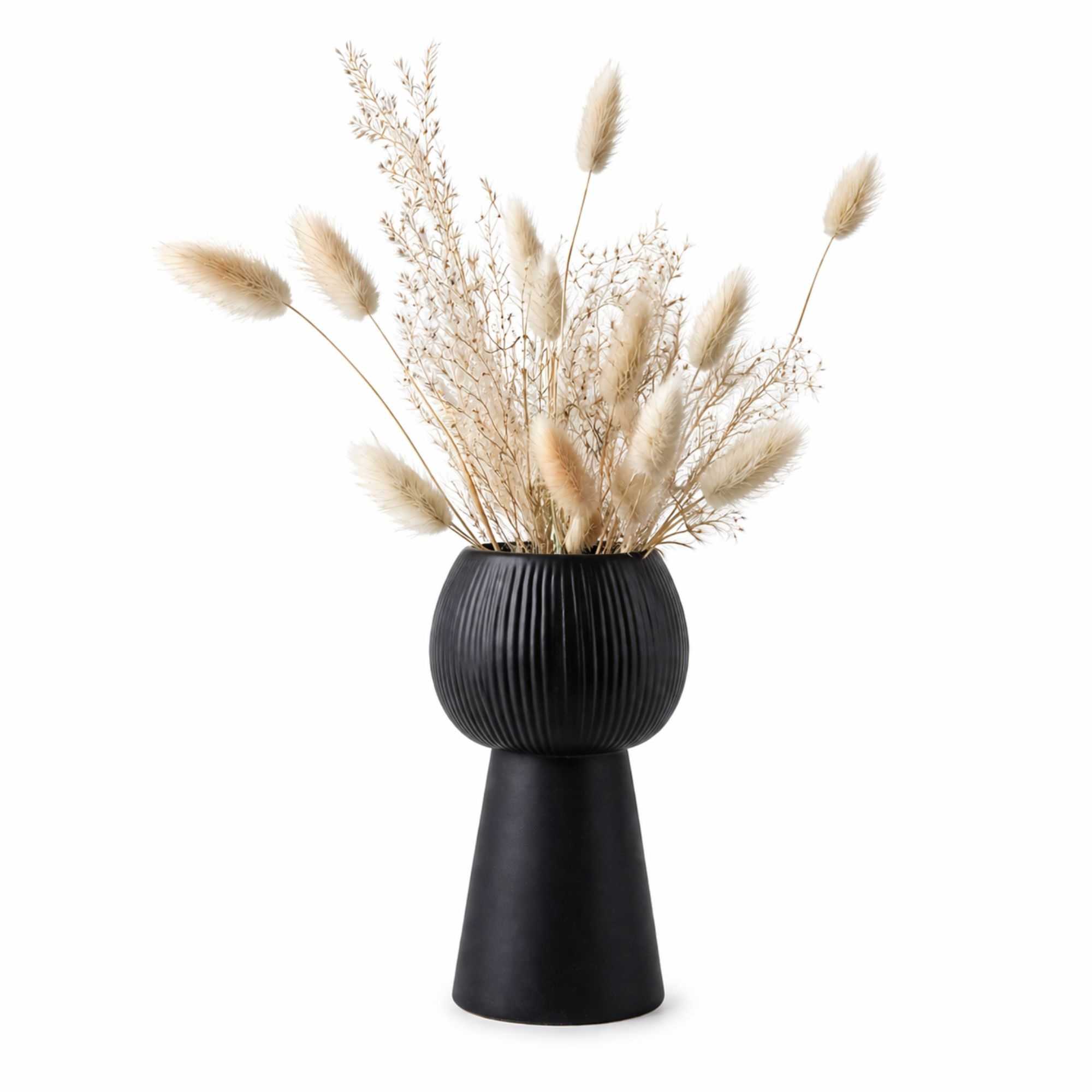 Table Art Black Ceramic Pedestal Vase - 3 1/2'' x 3 1/2'' x 6 1/2'' - 1 count box