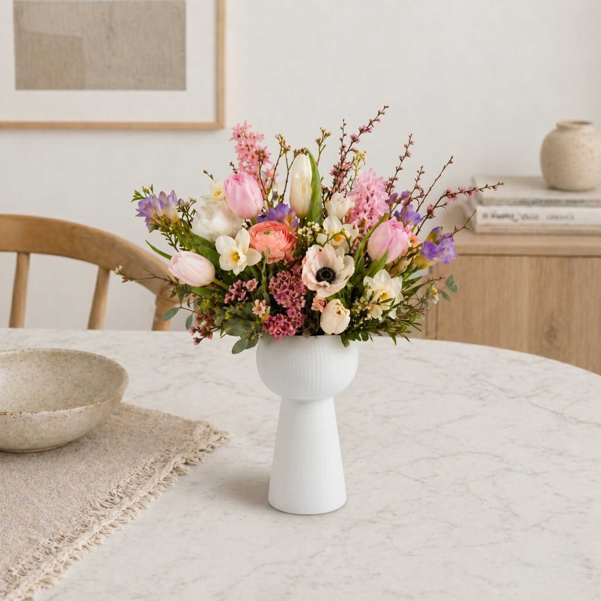 Table Art White Ceramic Pedestal Vase - 3 1/2'' x 3 1/2'' x 6 1/2'' - 1 count box