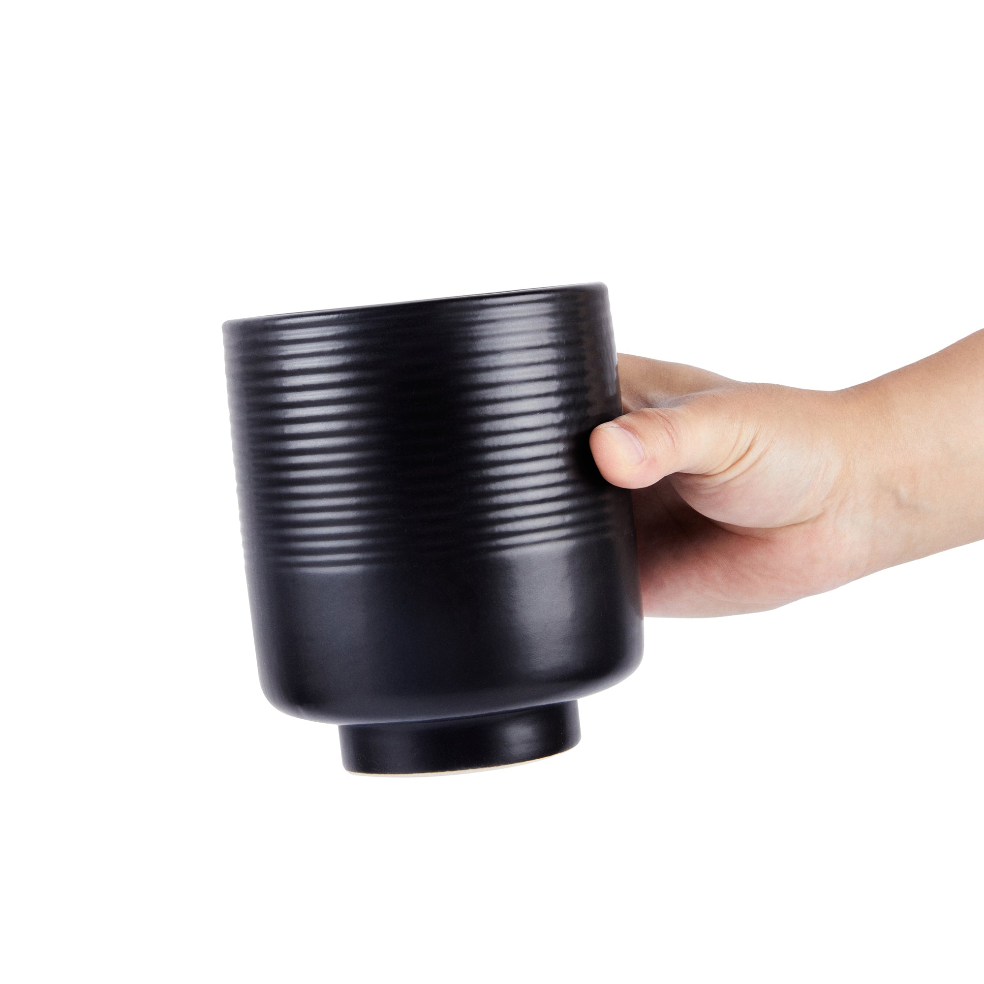Table Art Black Ceramic Tea Cup Vase - 4 1/2'' x 4 1/2'' x 5'' - 1 count box