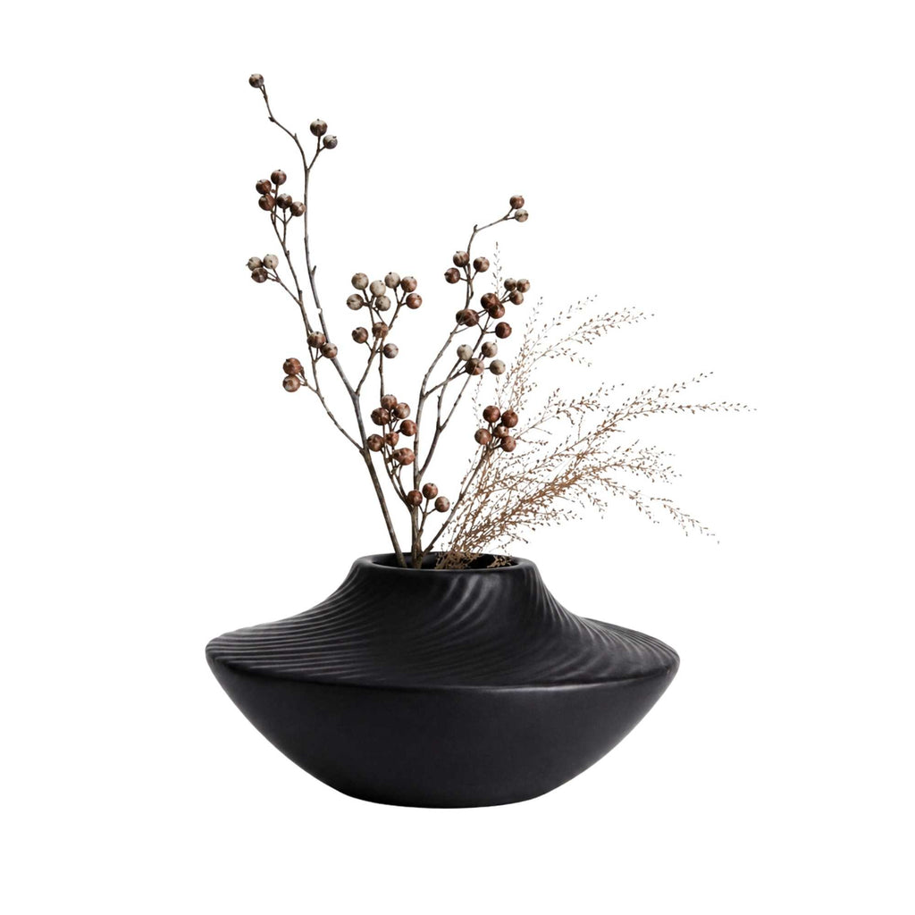 Table Art Black Ceramic Swirl Vase - 5 1/4'' x 5 1/4'' x 2 3/4'' - 1 count box