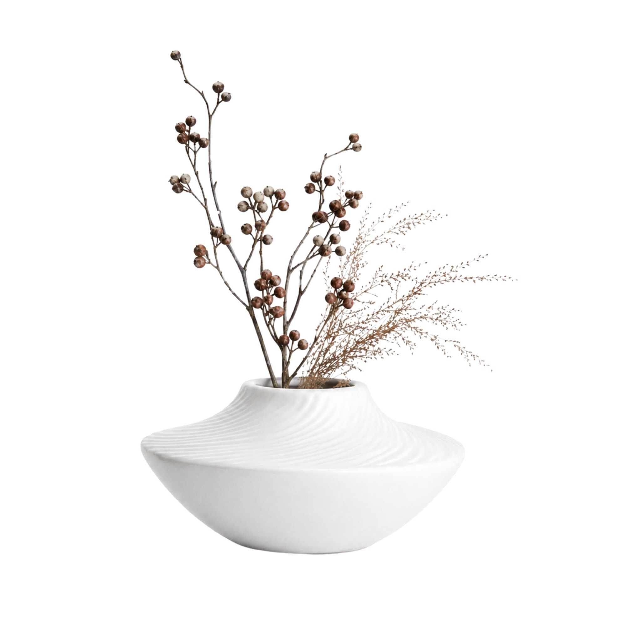 Table Art White Ceramic Swirl Vase - 5 1/4'' x 5 1/4'' x 2 3/4'' - 1 count box
