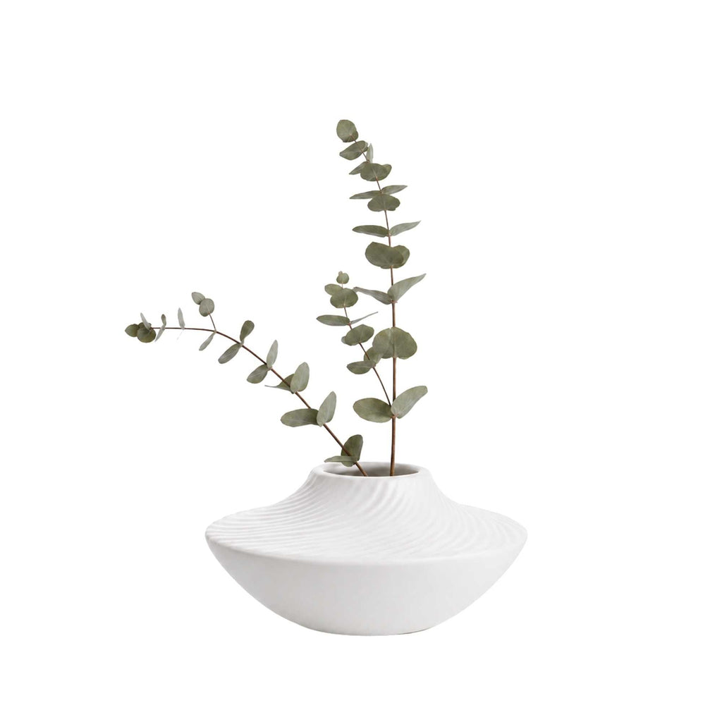 Table Art White Ceramic Swirl Vase - 5 1/4'' x 5 1/4'' x 2 3/4'' - 1 count box