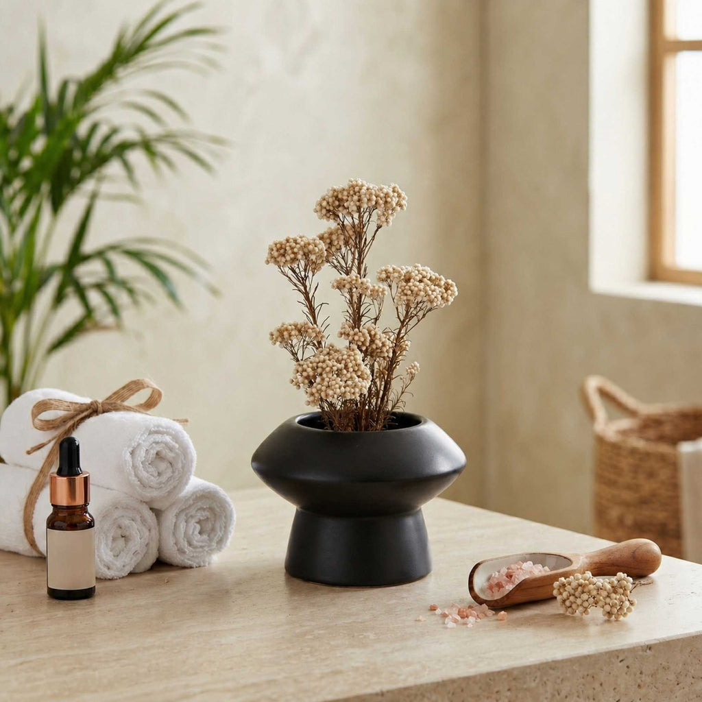 Table Art Black Ceramic Mushroom Vase - 5 3/4'' x 5 3/4'' x 4'' - 1 count box