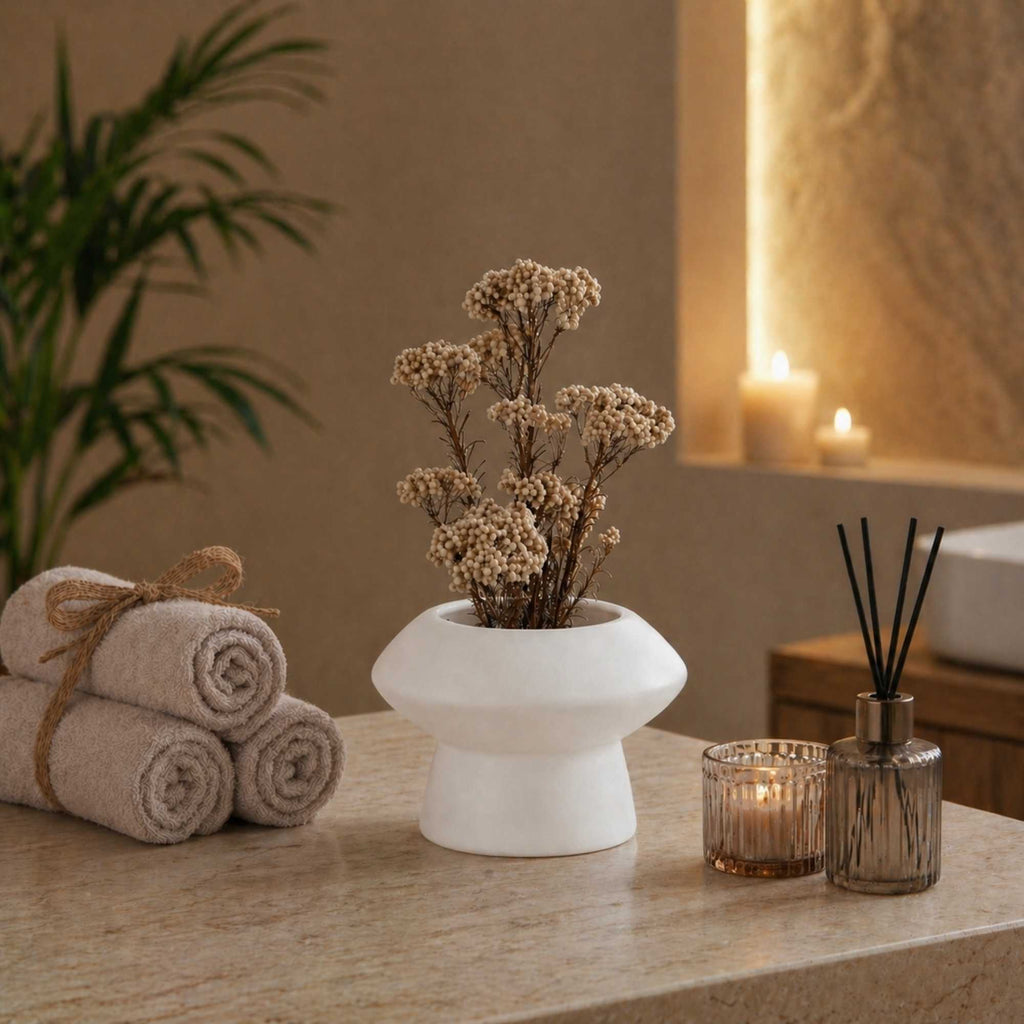 Table Art White Ceramic Mushroom Vase - 5 3/4'' x 5 3/4'' x 4'' - 1 count box