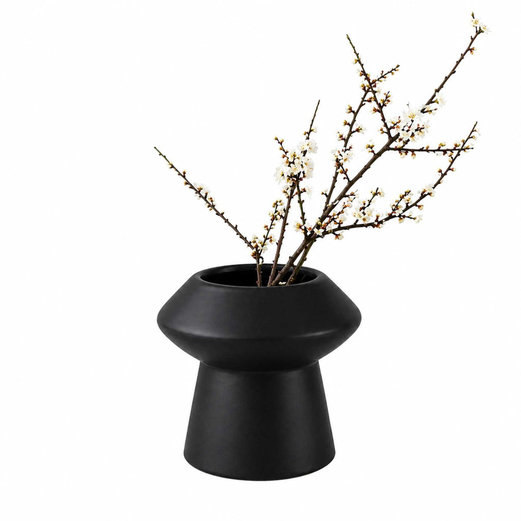 Table Art Black Ceramic Mushroom Vase - 6 1/4'' x 6 1/4'' x 6'' - 1 count box