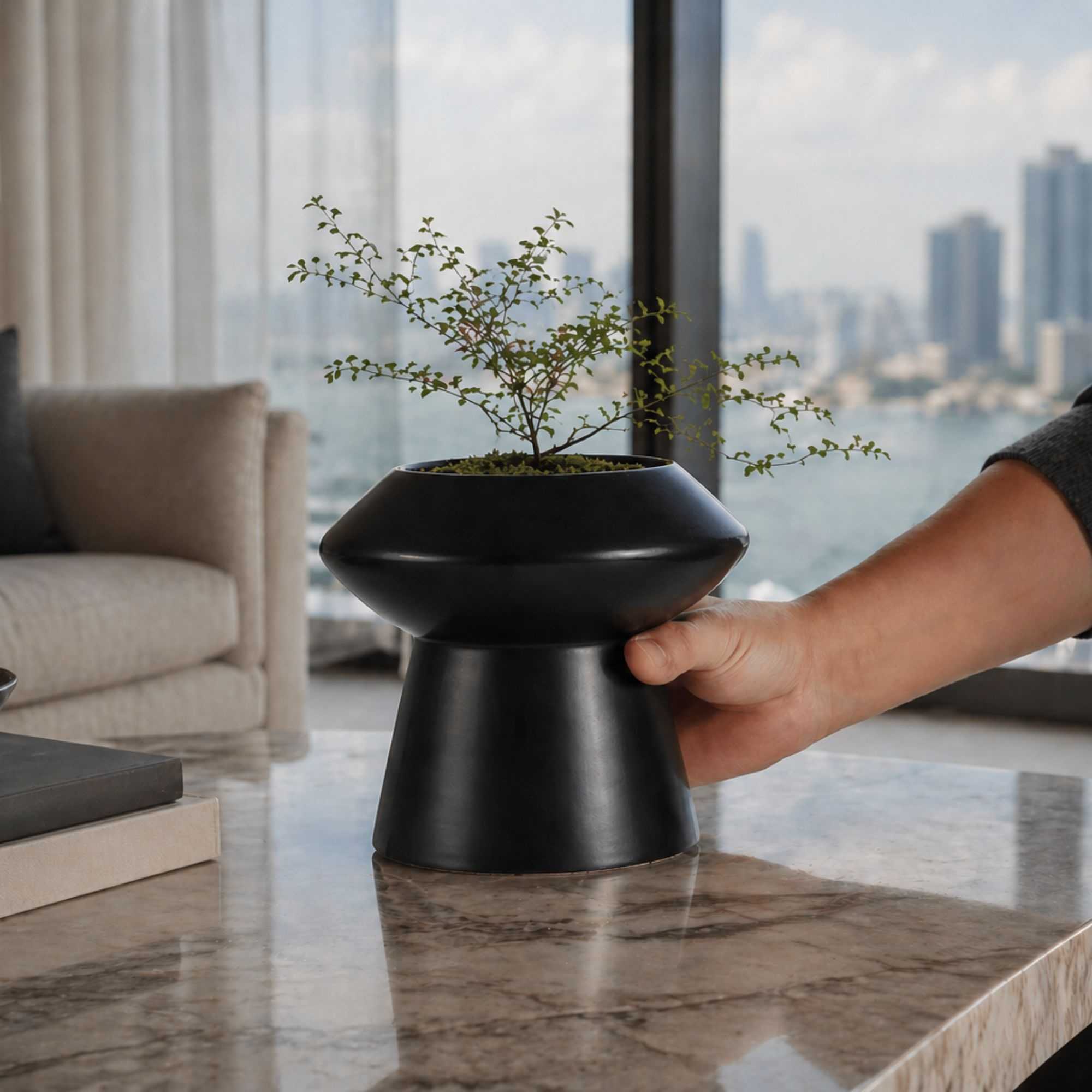 Table Art Black Ceramic Mushroom Vase - 6 1/4'' x 6 1/4'' x 6'' - 1 count box