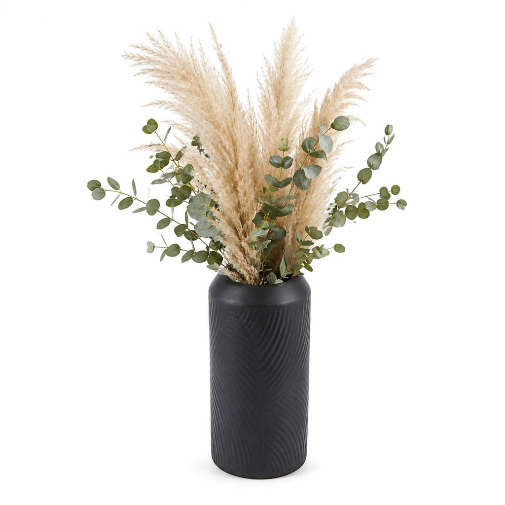 Table Art Black Ceramic Vintage Vase - 3 1/4'' x 3 1/4'' x 6'' - 1 count box