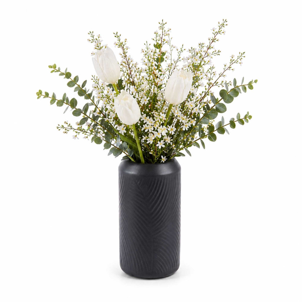 Table Art Black Ceramic Vintage Vase - 3 1/4'' x 3 1/4'' x 6'' - 1 count box