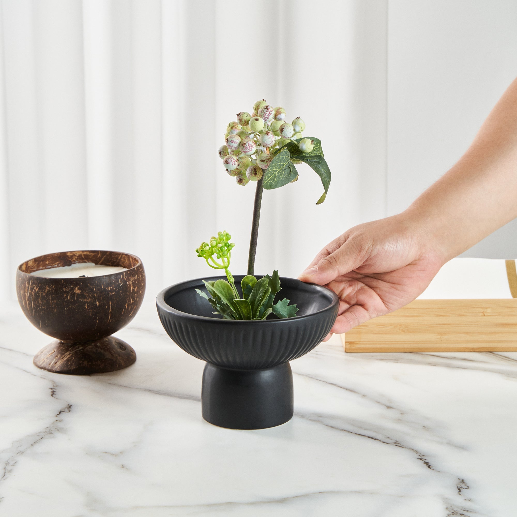 Table Art Black Ceramic Pedestal Vase - 6'' x 6'' x 4'' - 1 count box