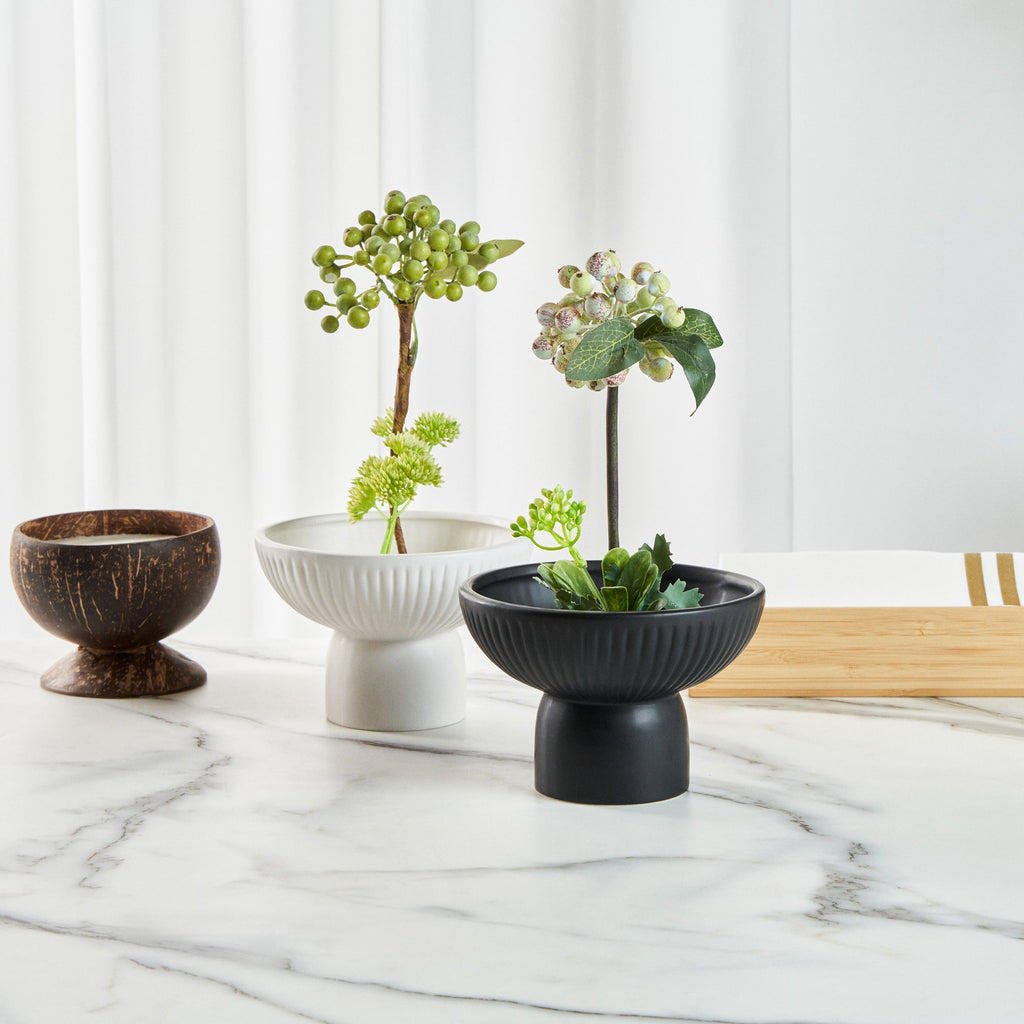 Table Art Black Ceramic Pedestal Vase - 6'' x 6'' x 4'' - 1 count box