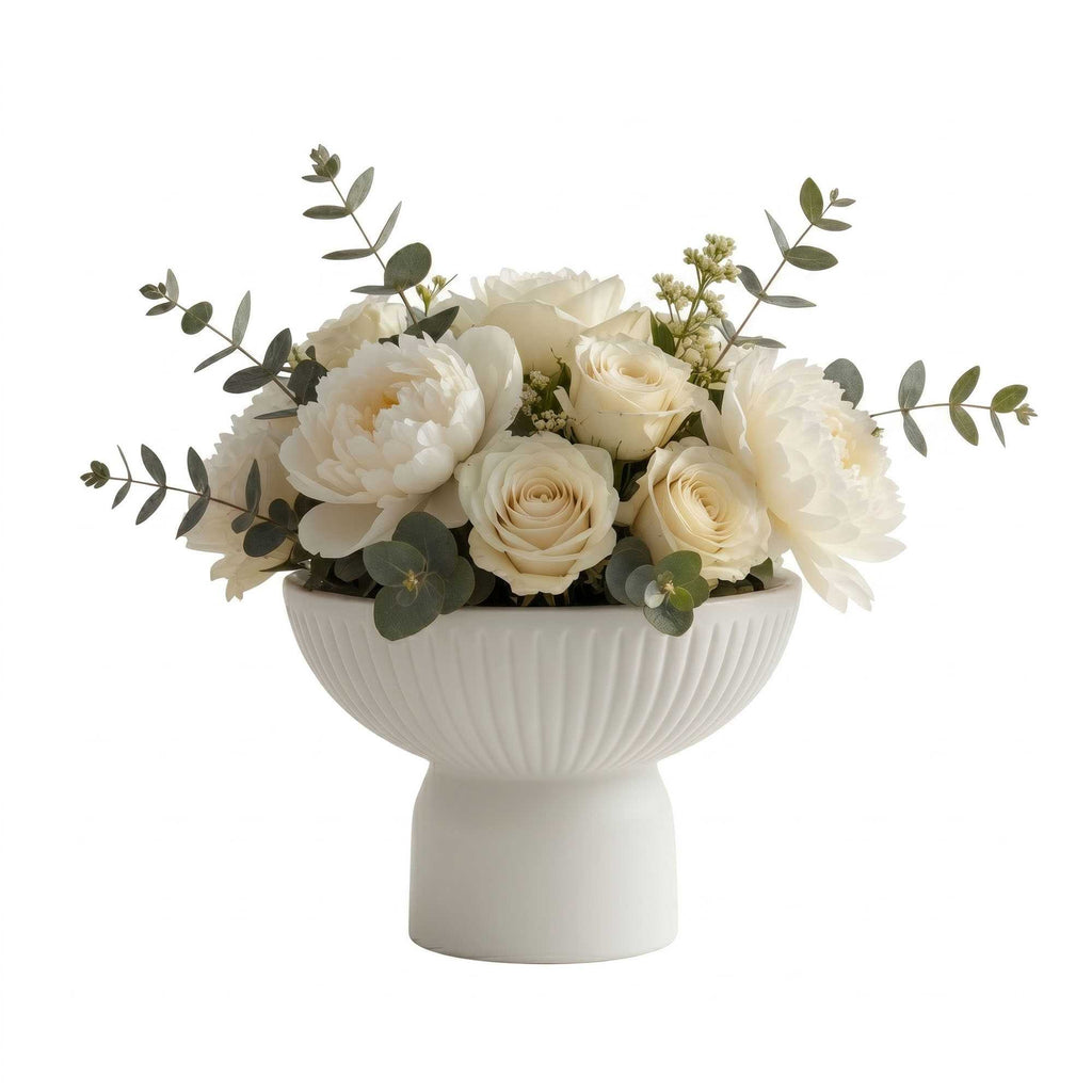 Table Art White Ceramic Pedestal Vase - 6'' x 6'' x 4'' - 1 count box