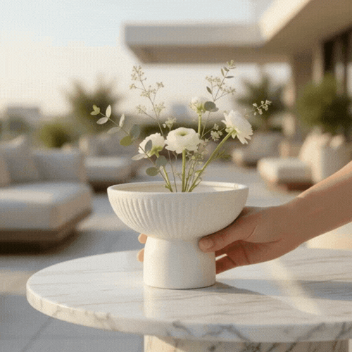 Table Art White Ceramic Pedestal Vase - 6'' x 6'' x 4'' - 1 count box