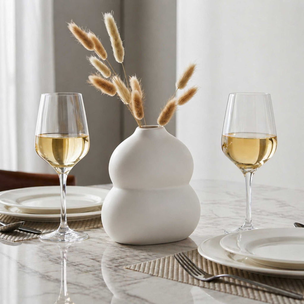 Table Art White Ceramic Gourd Vase - 6 1/2'' x 4'' x 7'' - 1 count box