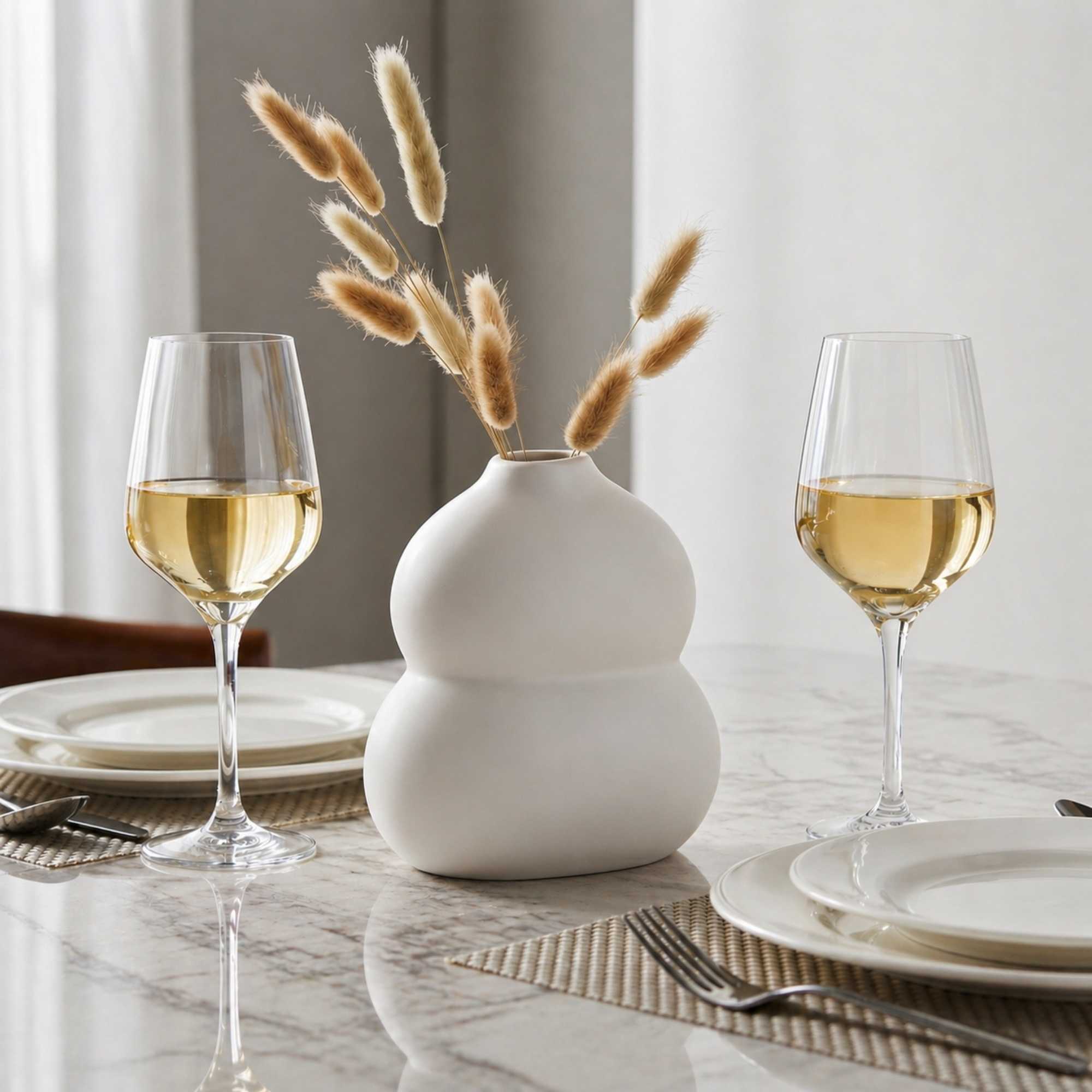 Table Art White Ceramic Gourd Vase - 6 1/2'' x 4'' x 7'' - 1 count box