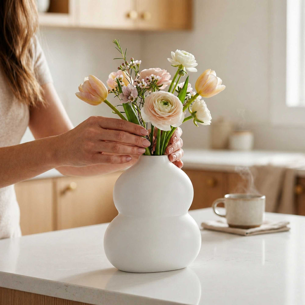 Table Art White Ceramic Gourd Vase - 6 1/2'' x 4'' x 7'' - 1 count box
