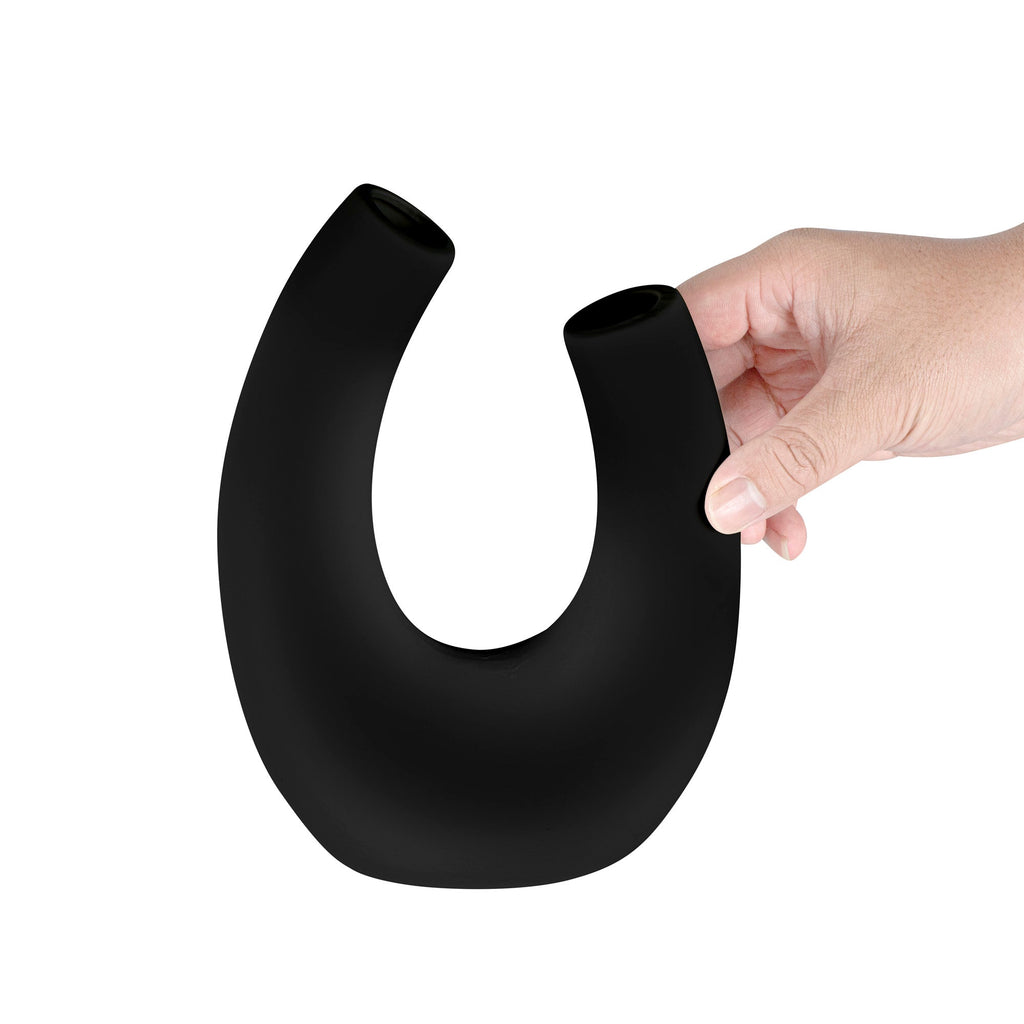 Table Art Black Ceramic U-Shaped Vase - 6 1/2'' x 3'' x 8 3/4'' - 1 count box