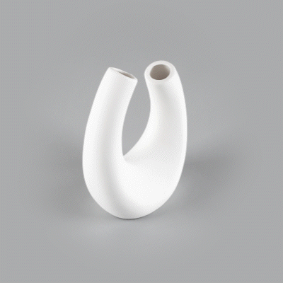 Table Art White Ceramic U-Shaped Vase - 6 1/2'' x 3'' x 8 3/4'' - 1 count box