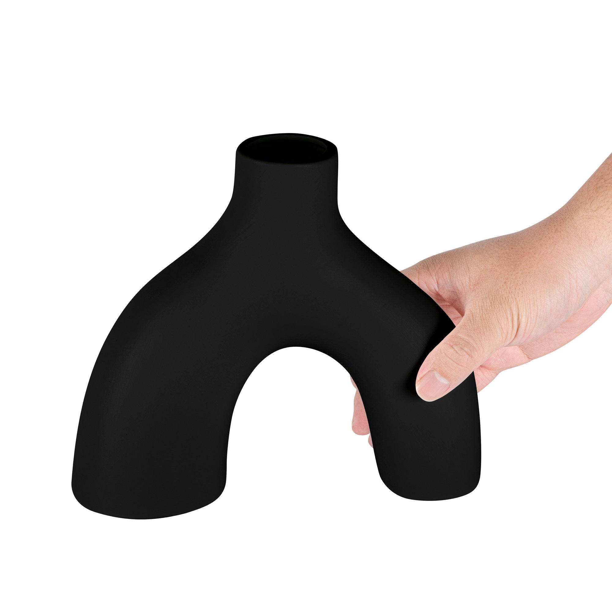 Table Art Black Ceramic Soft Arch Vase - 9'' x 3 1/4'' x 8'' - 1 count box