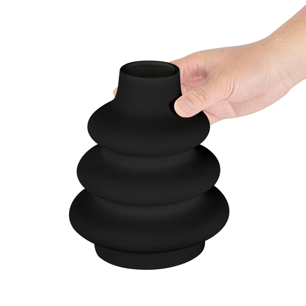 Table Art Black Ceramic Stacked Vase - 6 3/4'' x 6 3/4'' x 8'' - 1 count box