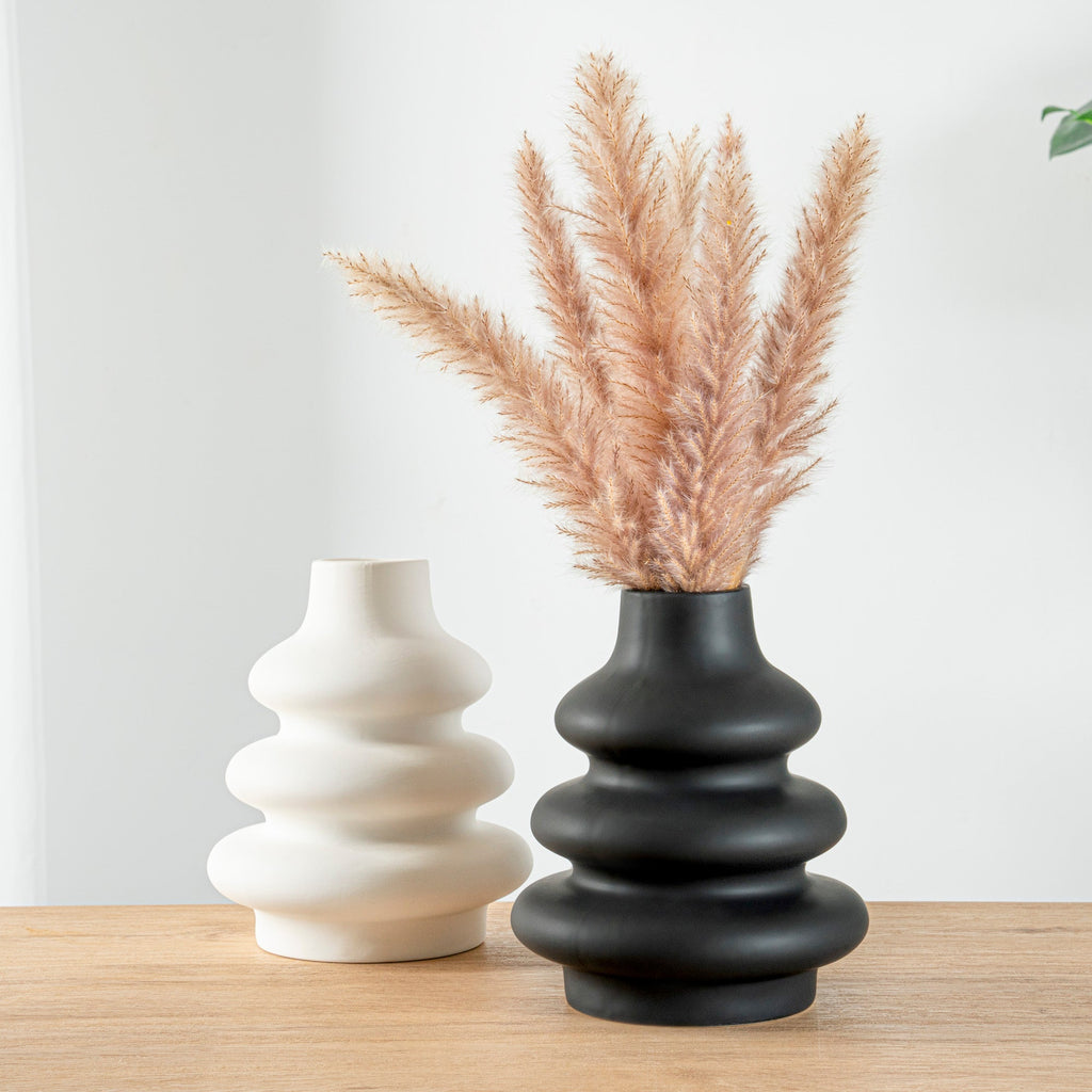 Table Art Black Ceramic Stacked Vase - 6 3/4'' x 6 3/4'' x 8'' - 1 count box