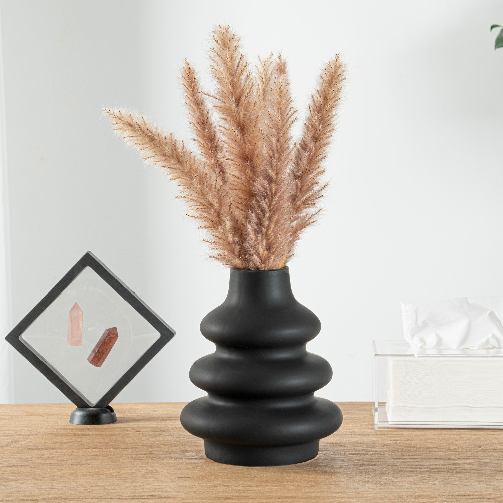Table Art Black Ceramic Stacked Vase - 6 3/4'' x 6 3/4'' x 8'' - 1 count box