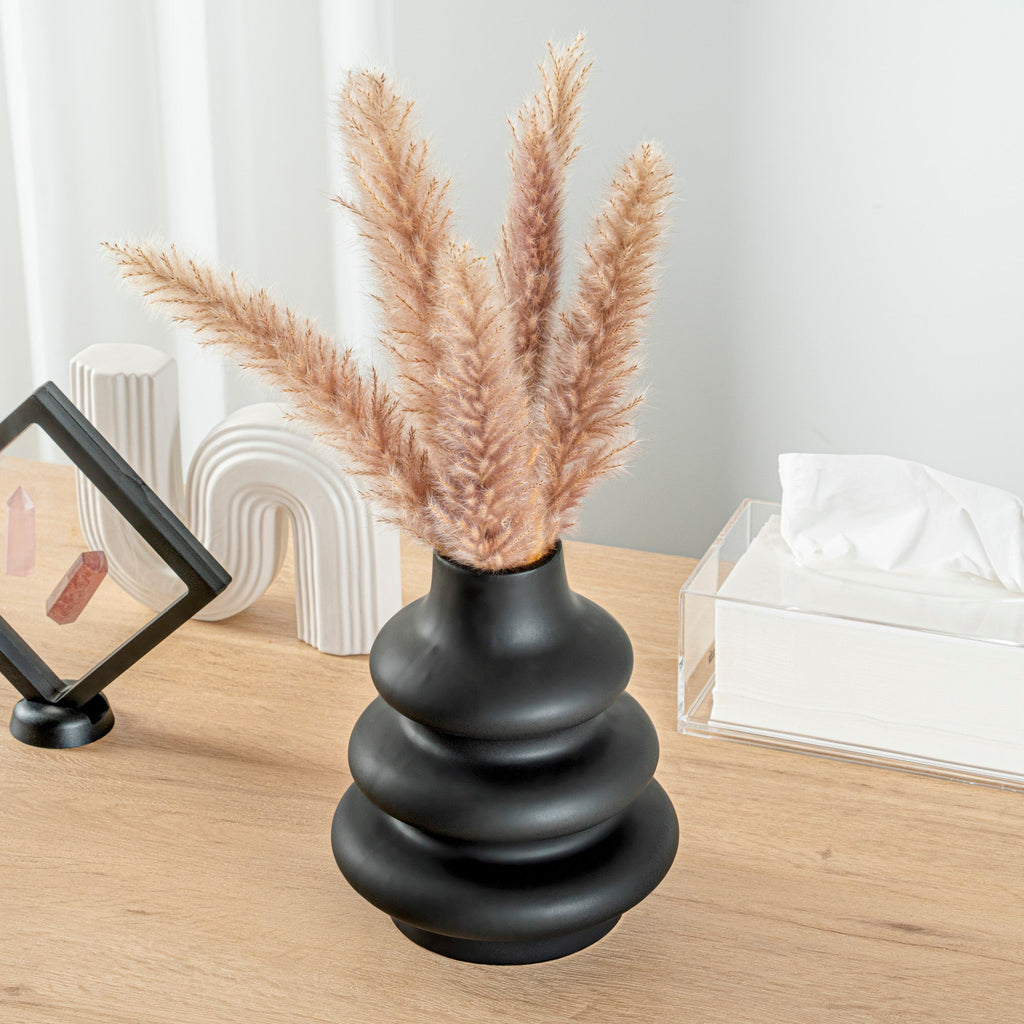 Table Art Black Ceramic Stacked Vase - 6 3/4'' x 6 3/4'' x 8'' - 1 count box
