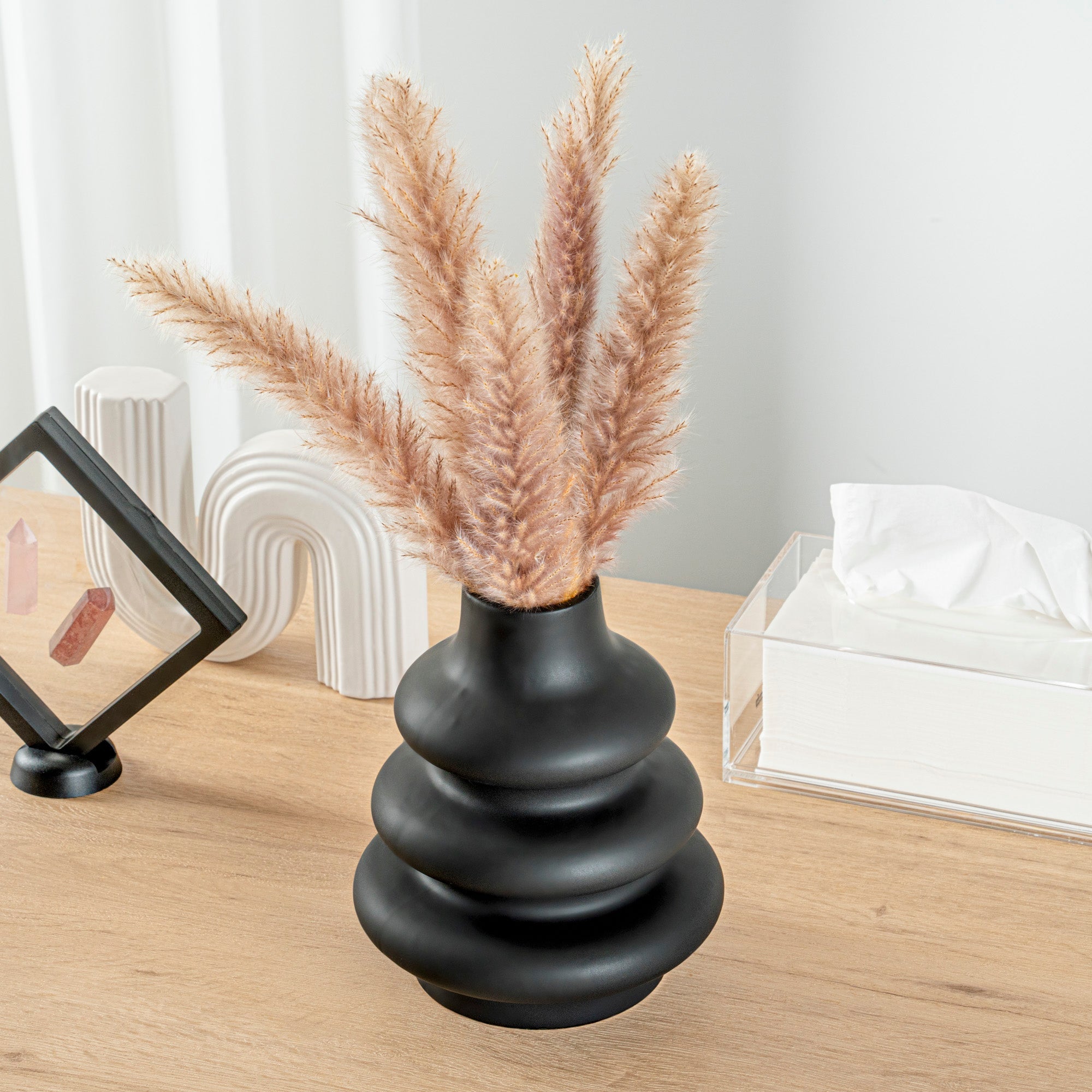 Table Art Black Ceramic Stacked Vase - 6 3/4'' x 6 3/4'' x 8'' - 1 count box