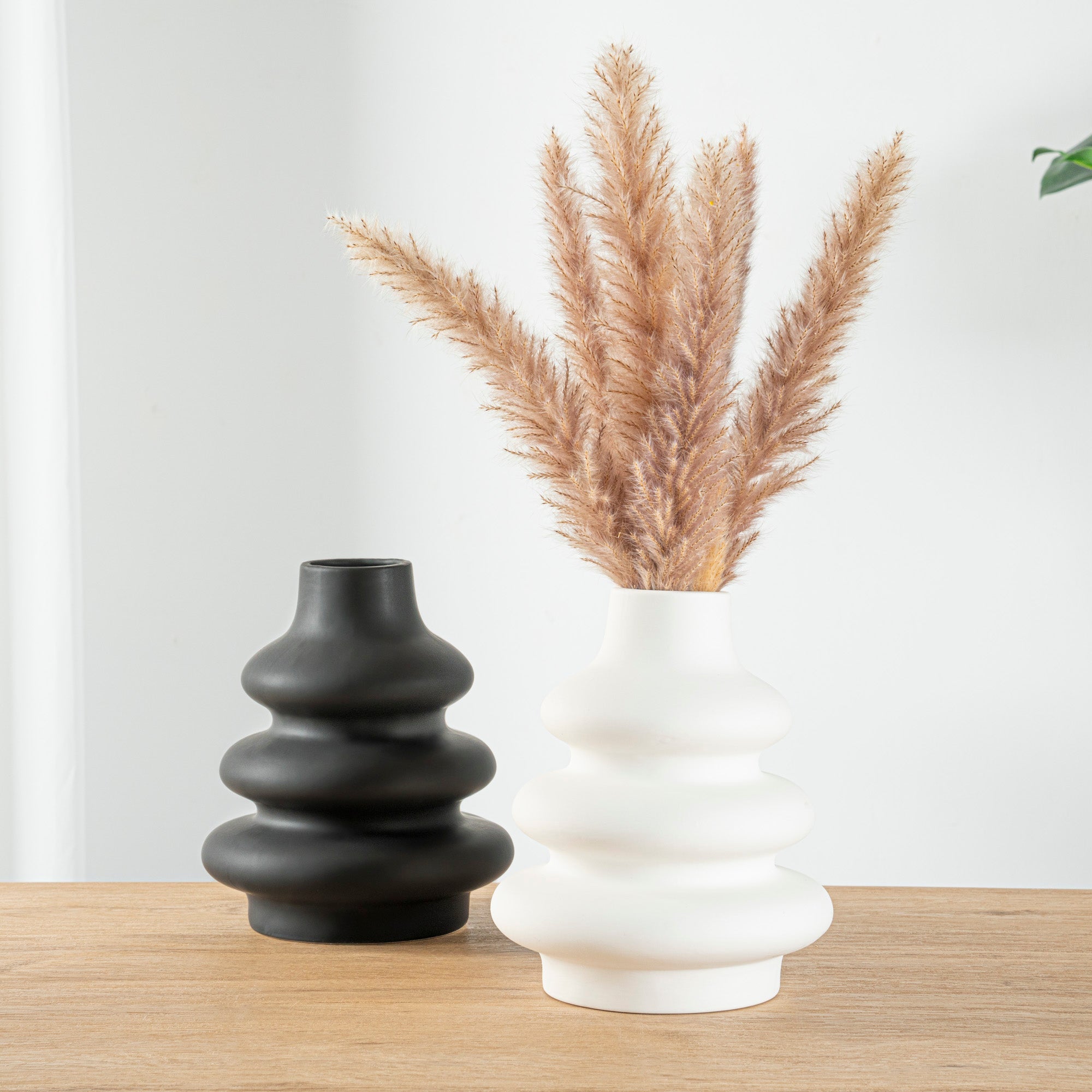 Table Art White Ceramic Stacked Vase - 6 3/4'' x 6 3/4'' x 8'' - 1 count box
