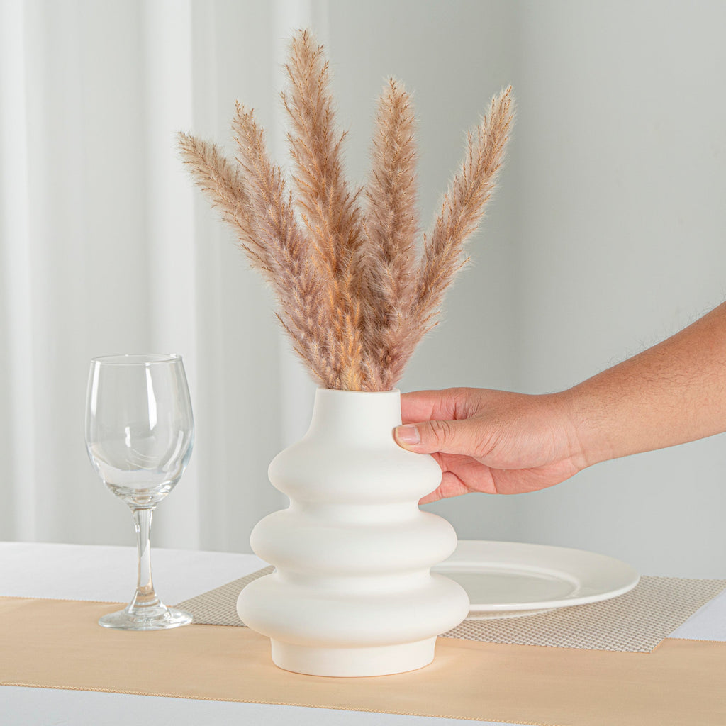 Table Art White Ceramic Stacked Vase - 6 3/4'' x 6 3/4'' x 8'' - 1 count box