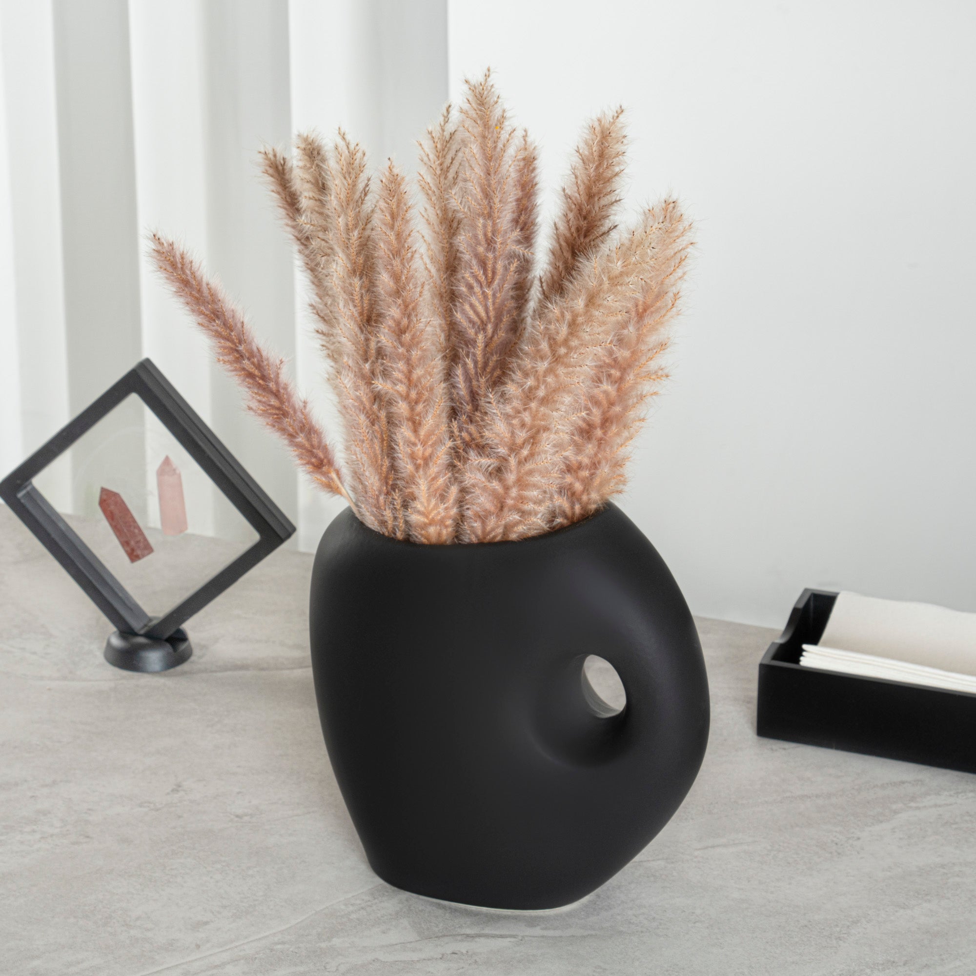 Table Art Black Ceramic Jug Vase - 8 3/4'' x 4 1/2'' x 9 1/2'' - 1 count box