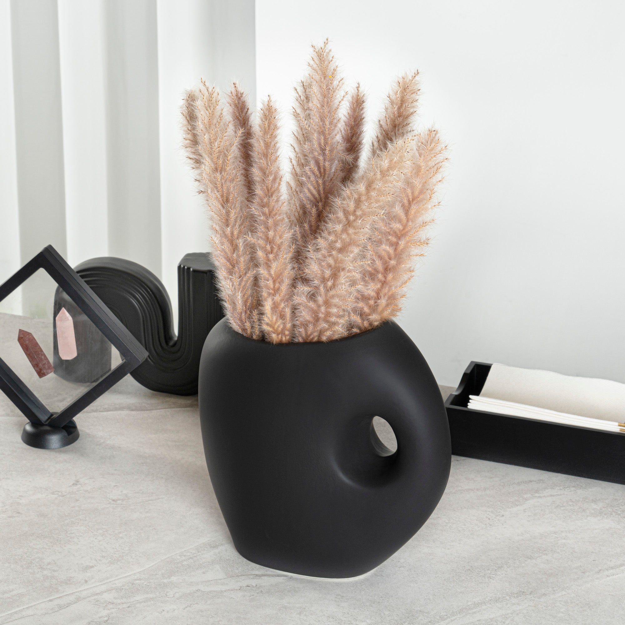 Table Art Black Ceramic Jug Vase - 8 3/4'' x 4 1/2'' x 9 1/2'' - 1 count box