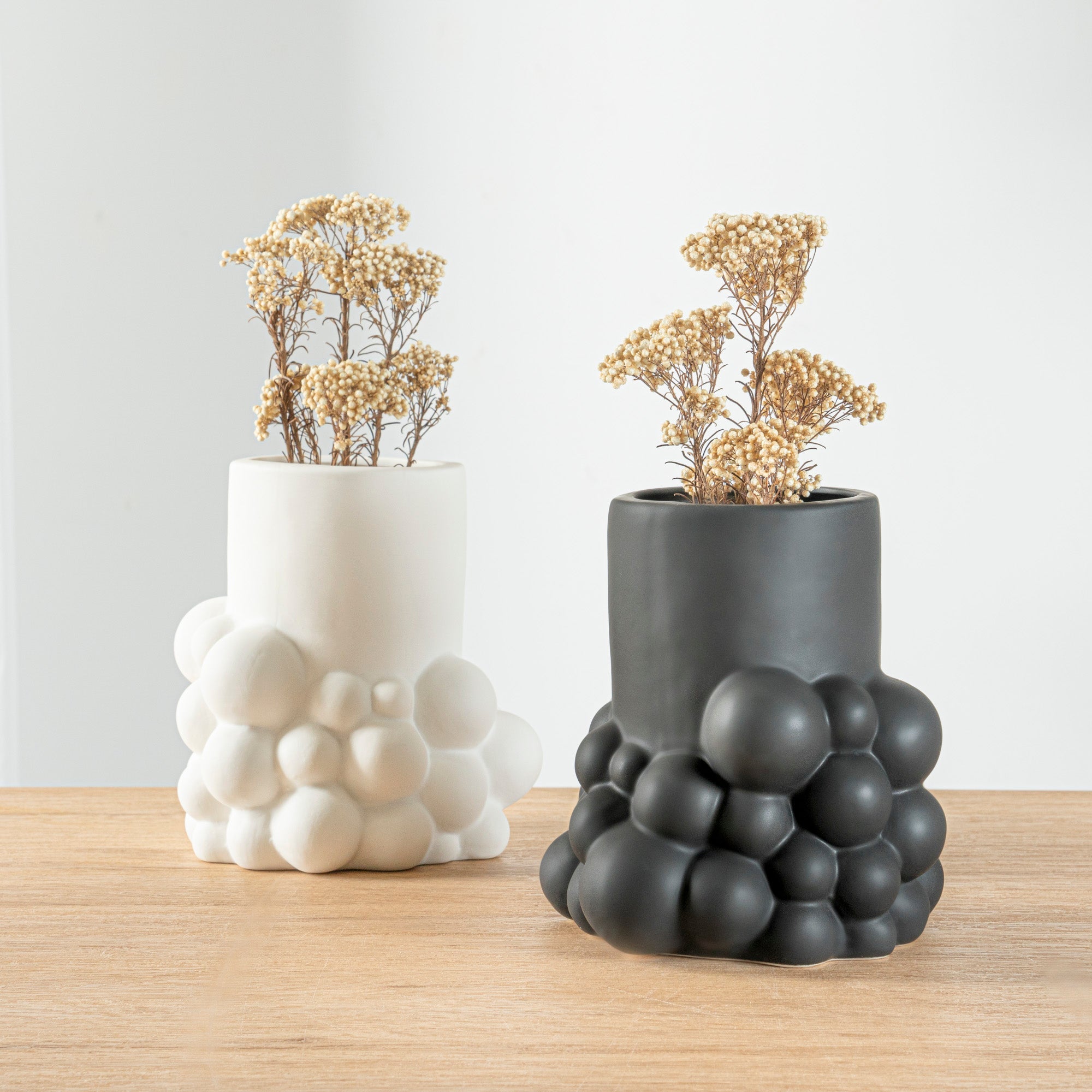 Table Art Black Ceramic Cylinder Bubble Vase - 6'' x 5 3/4'' x 6 1/2'' - 1 count box