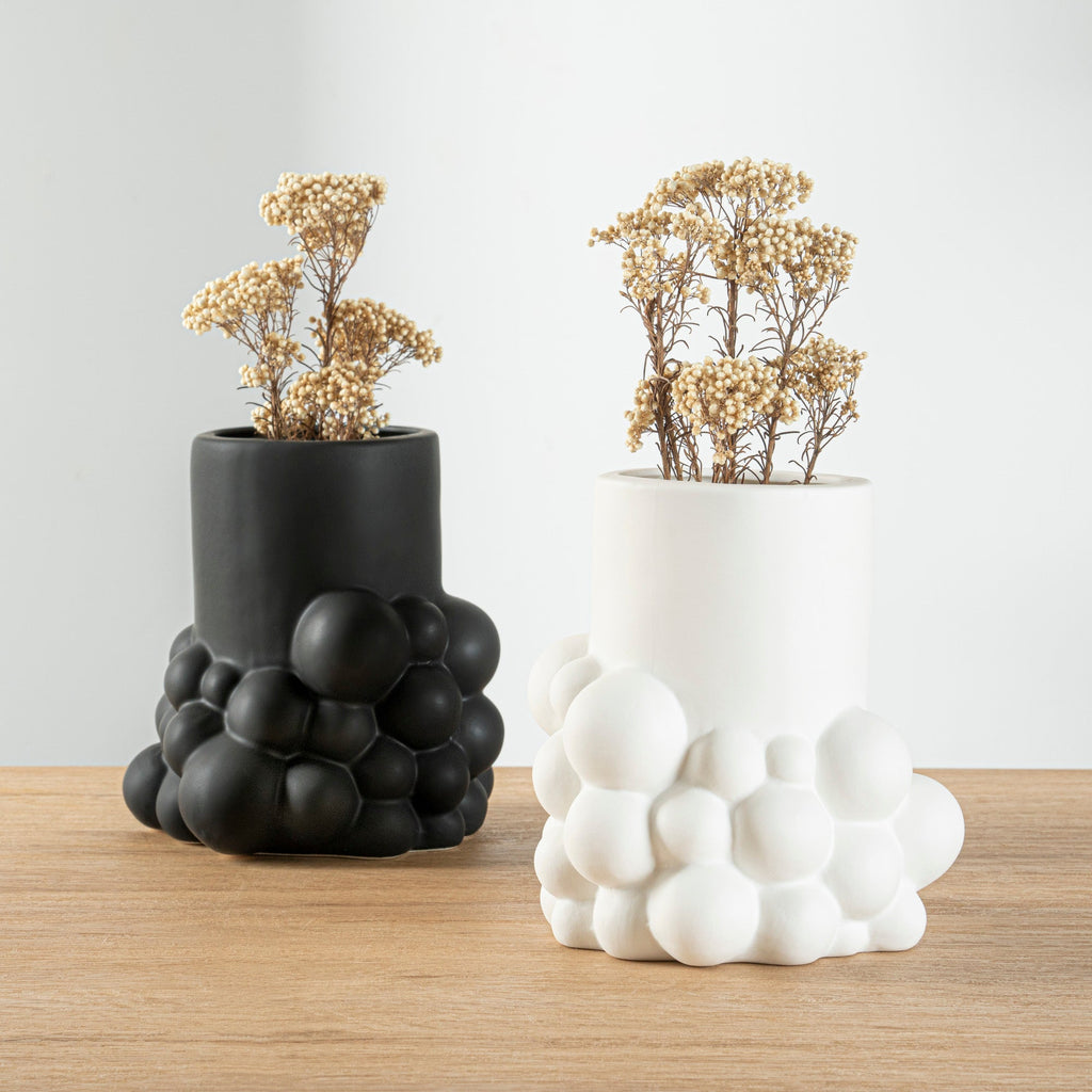 Table Art White Ceramic Cylinder Bubble Vase - 6'' x 5 3/4'' x 6 1/2'' - 1 count box