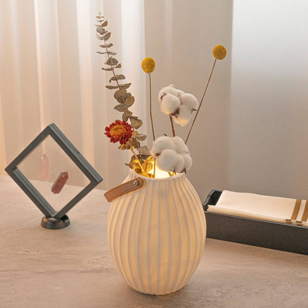 Table Art White Porcelain Lantern / Vase - with Handle - 6 1/4'' x 6 1/4'' x 8'' - 1 count box