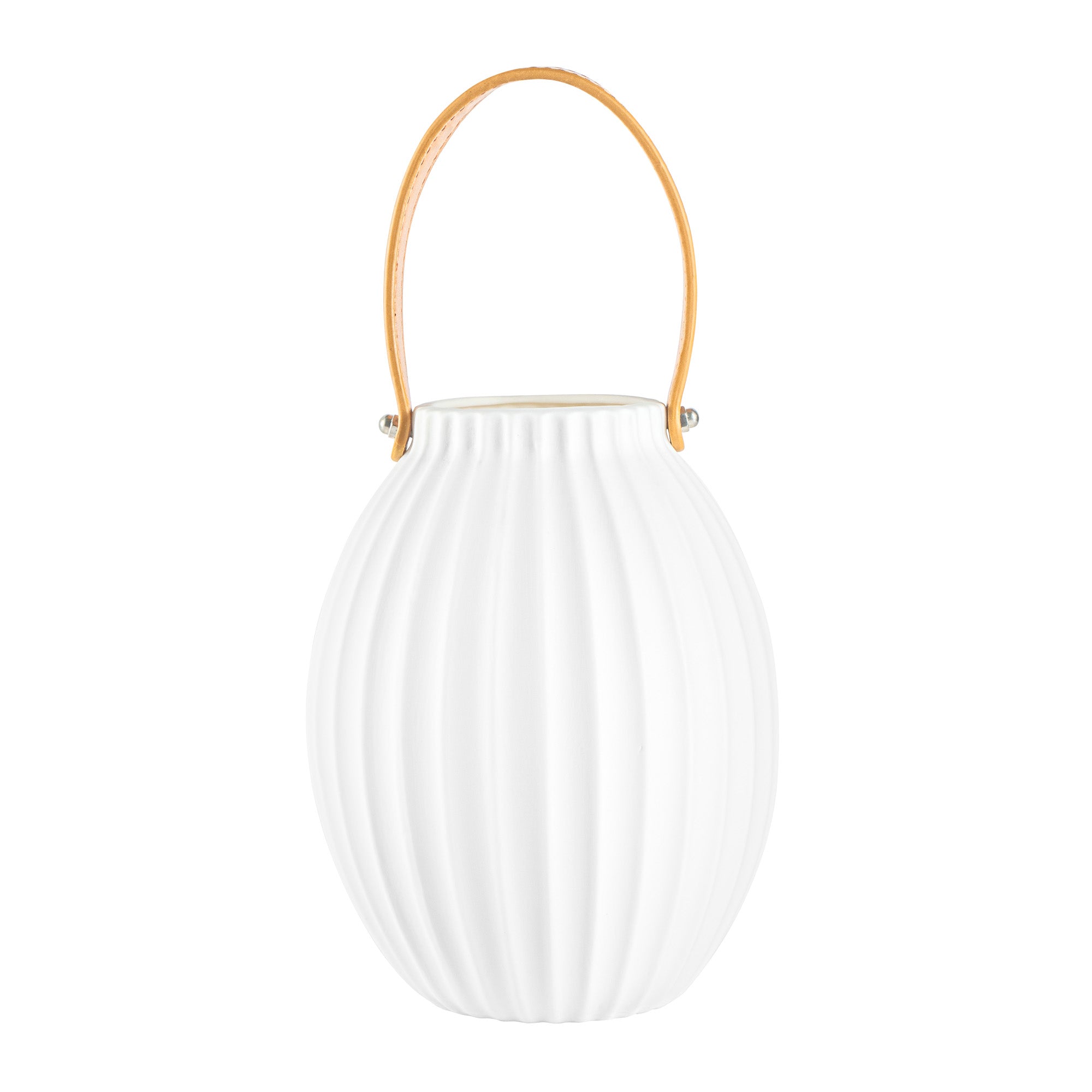 Table Art White Porcelain Lantern / Vase - with Handle - 6 1/4'' x 6 1/4'' x 8'' - 1 count box