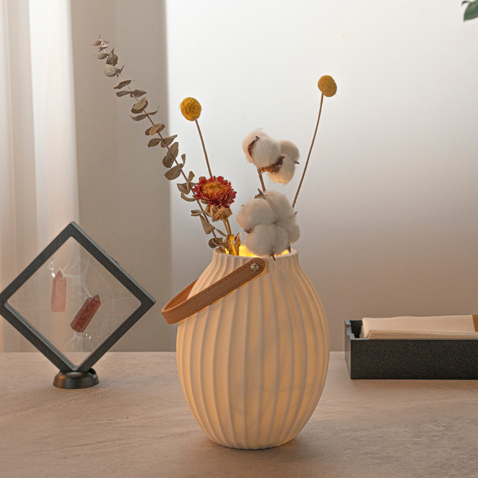 Table Art White Porcelain Lantern / Vase - with Handle - 6 1/4'' x 6 1/4'' x 8'' - 1 count box